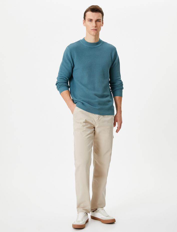  Slim Fit Kazak Triko Basic Bisiklet Yaka Dokulu