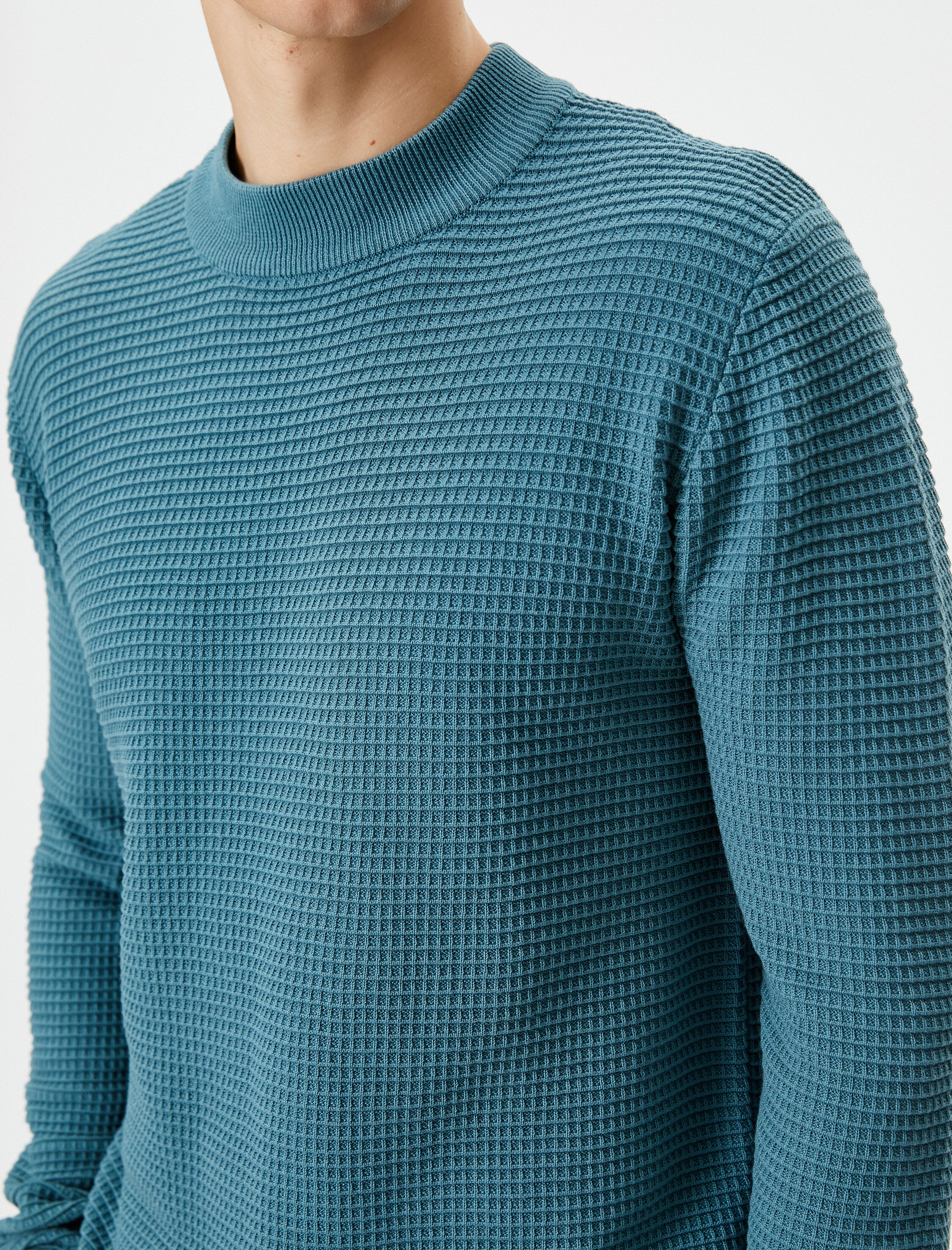   Slim Fit Kazak Triko Basic Bisiklet Yaka Dokulu