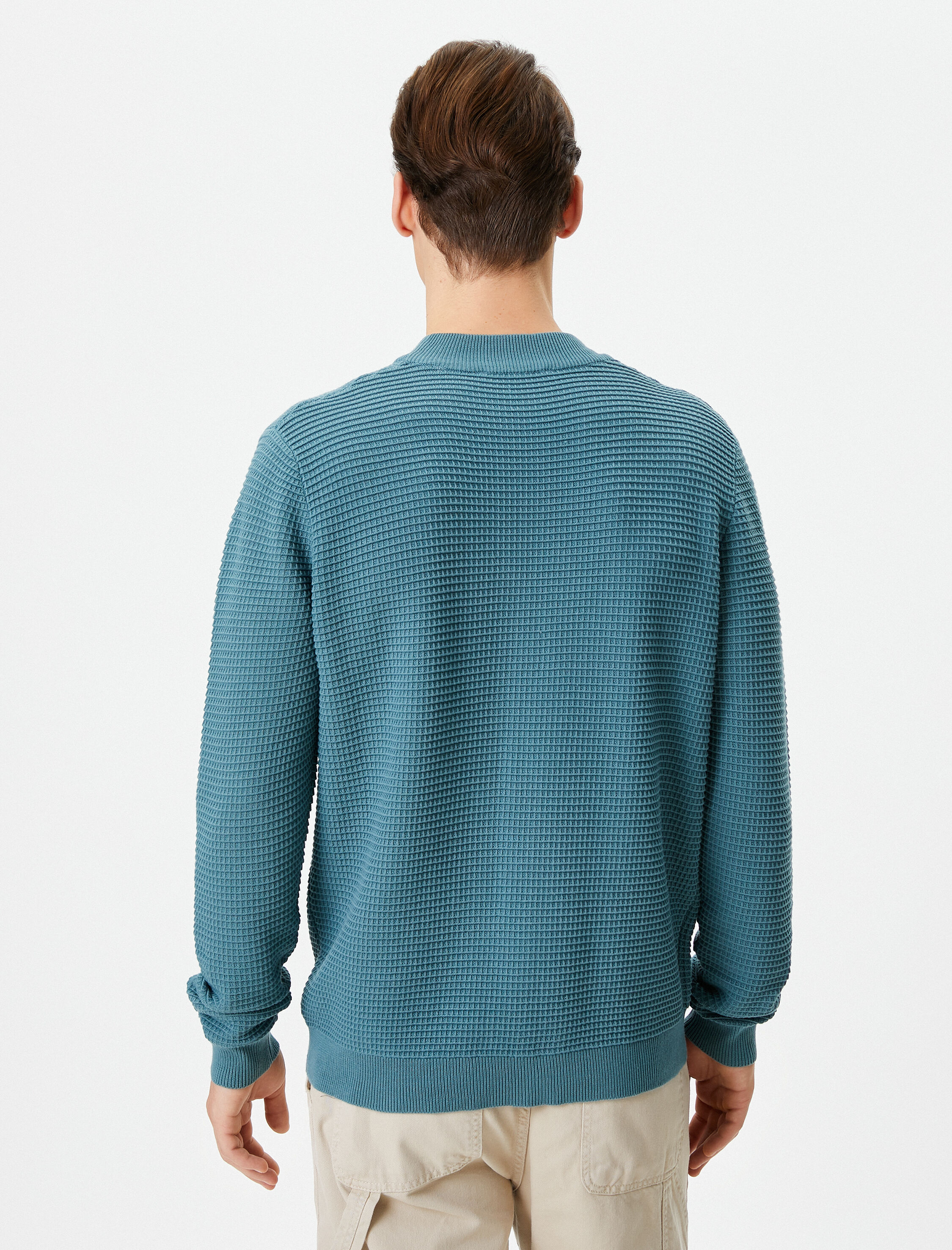   Slim Fit Kazak Triko Basic Bisiklet Yaka Dokulu