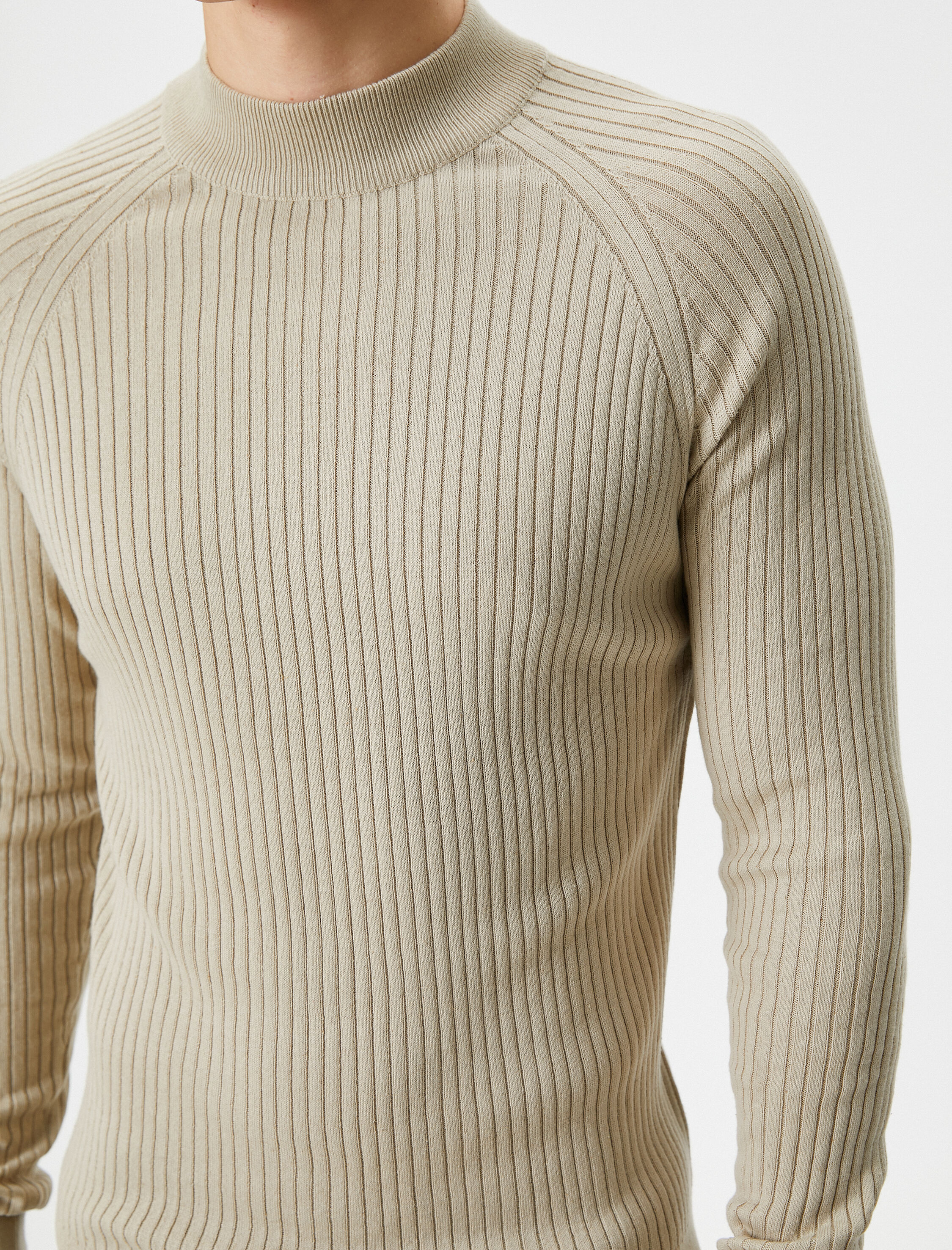 Slim Fit Kazak Triko Yarım Balıkçı Yaka Reglan Kollu Dokulu