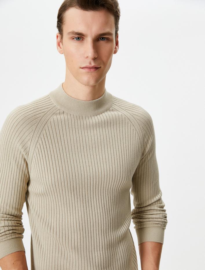  Slim Fit Kazak Triko Yarım Balıkçı Yaka Reglan Kollu Dokulu