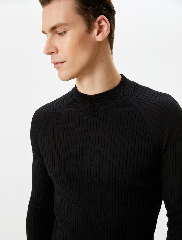  Slim Fit Kazak Triko Yarım Balıkçı Yaka Reglan Kollu Dokulu