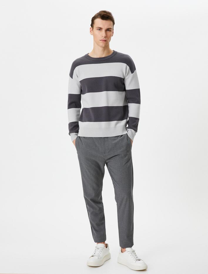  Triko Kazak Bisiklet Yaka Renk Bloklu Uzun Kollu