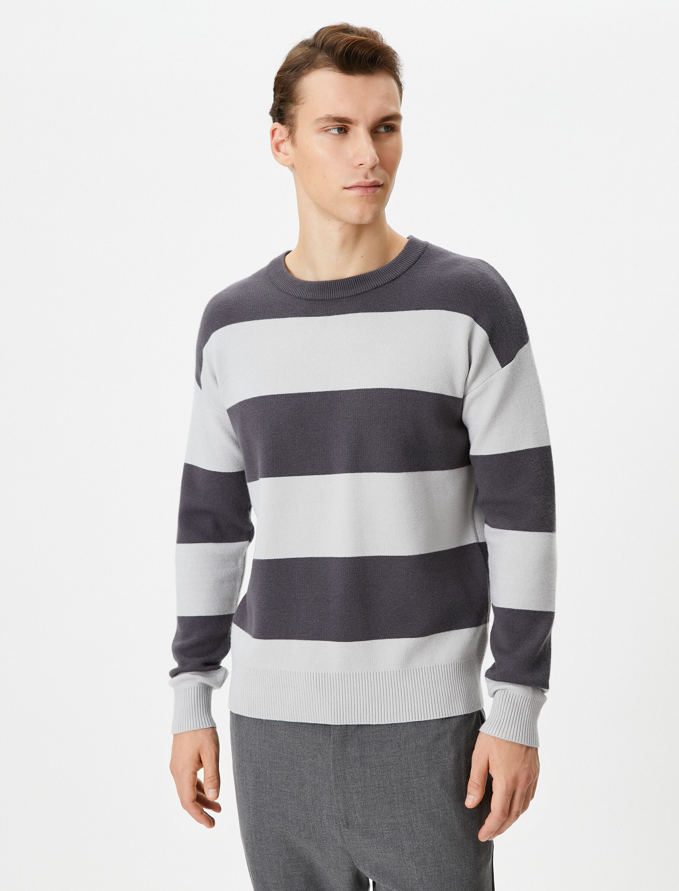   Triko Kazak Bisiklet Yaka Renk Bloklu Uzun Kollu