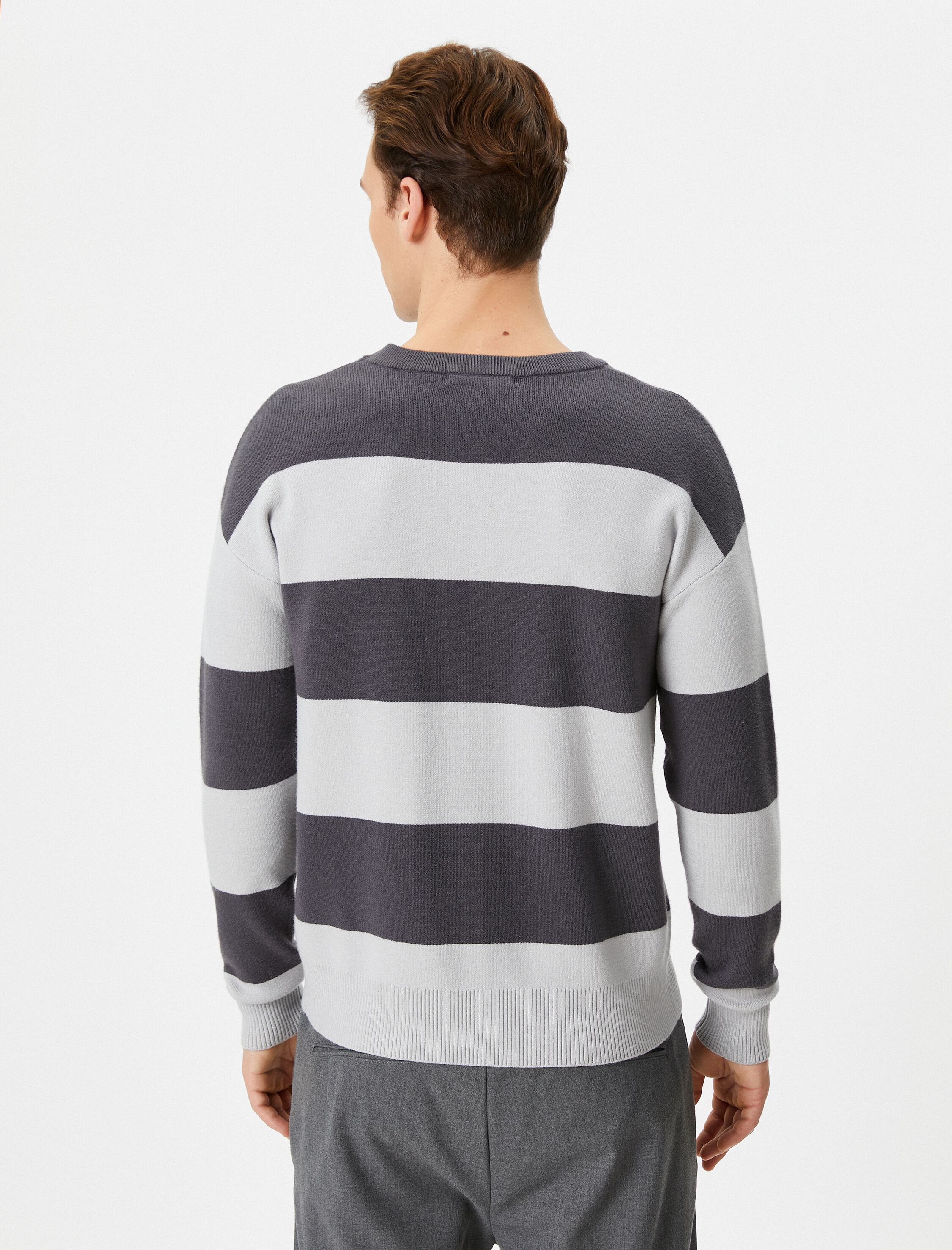   Triko Kazak Bisiklet Yaka Renk Bloklu Uzun Kollu