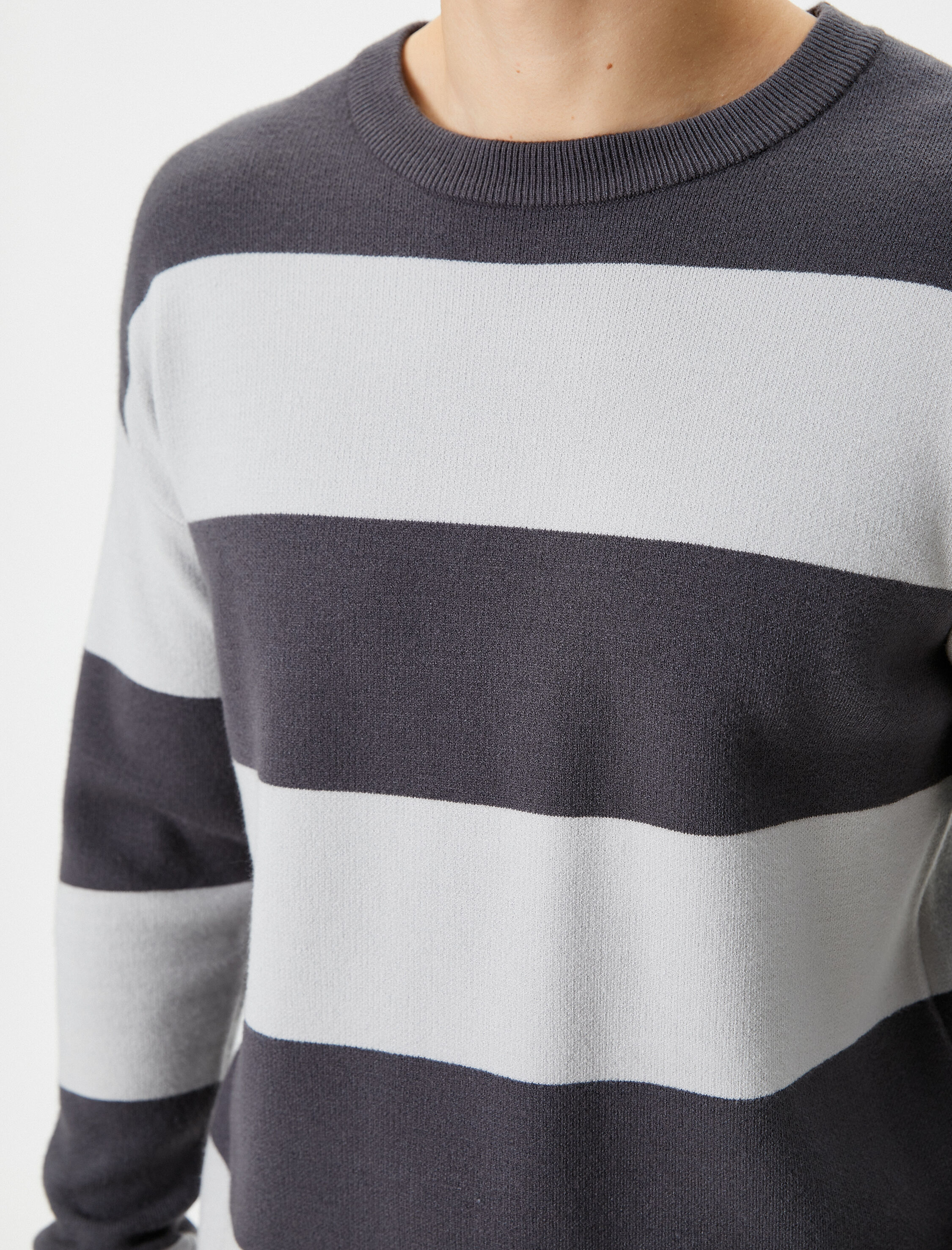   Triko Kazak Bisiklet Yaka Renk Bloklu Uzun Kollu