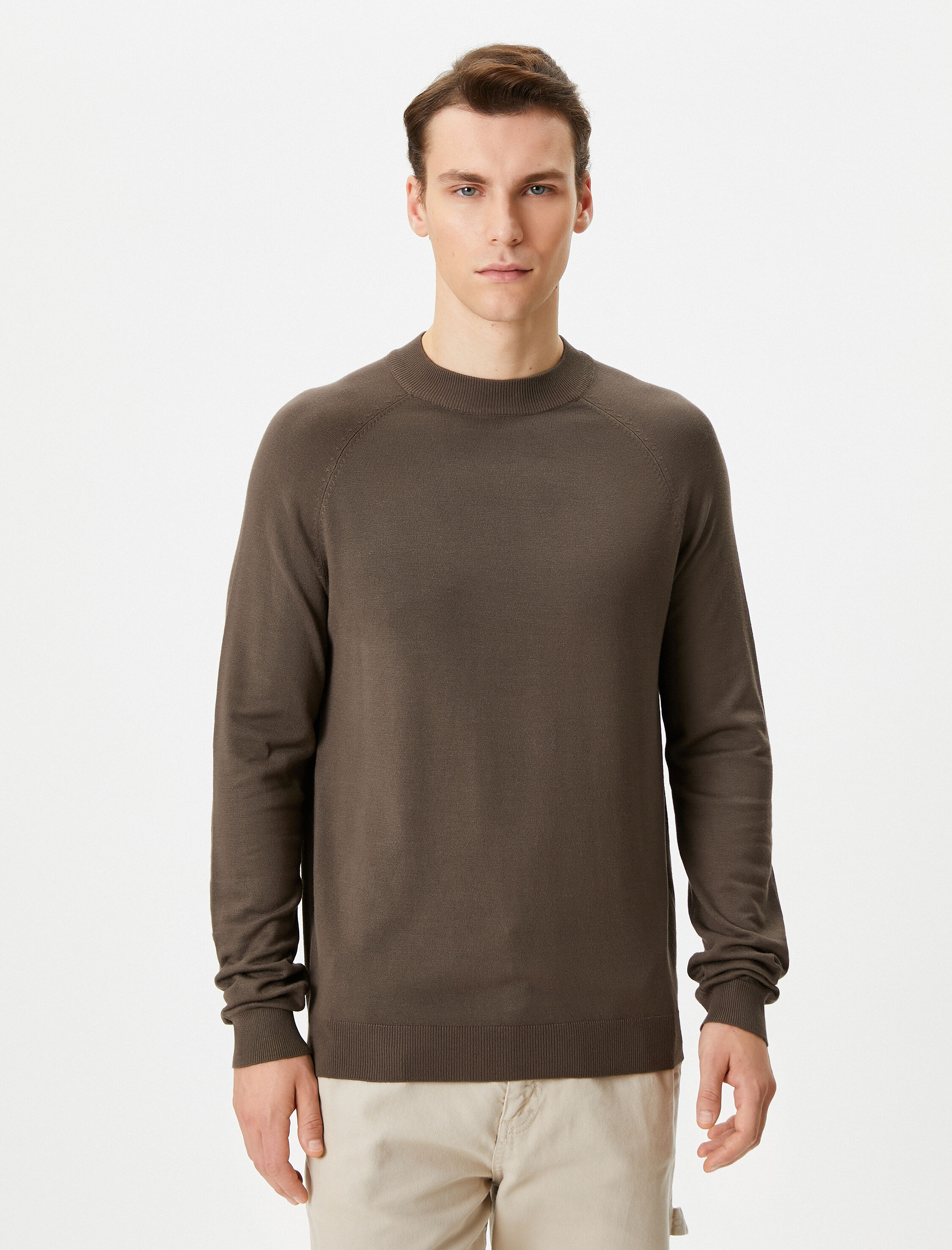   Basic Kazak Triko Dik Yaka Uzun Kollu