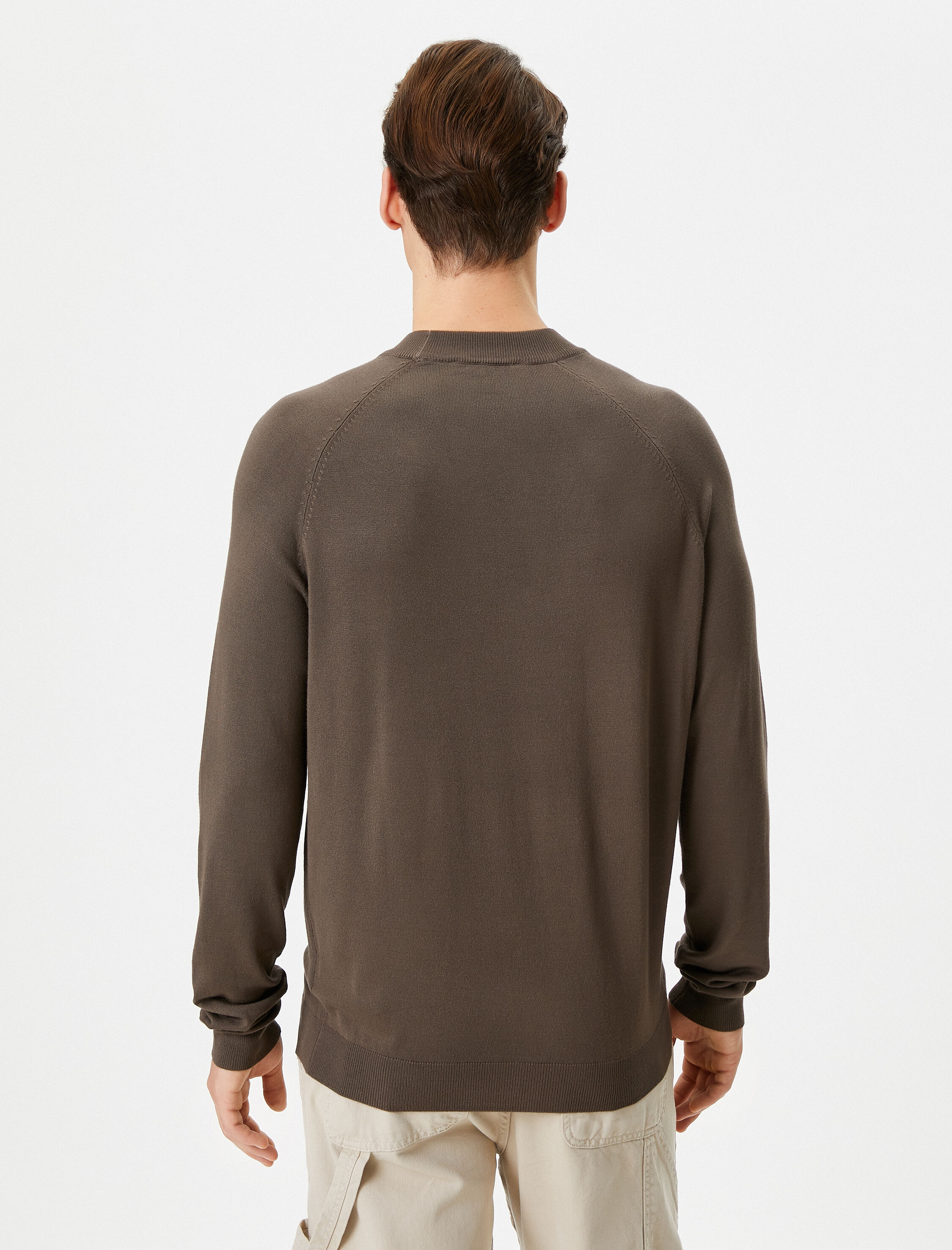   Basic Kazak Triko Dik Yaka Uzun Kollu