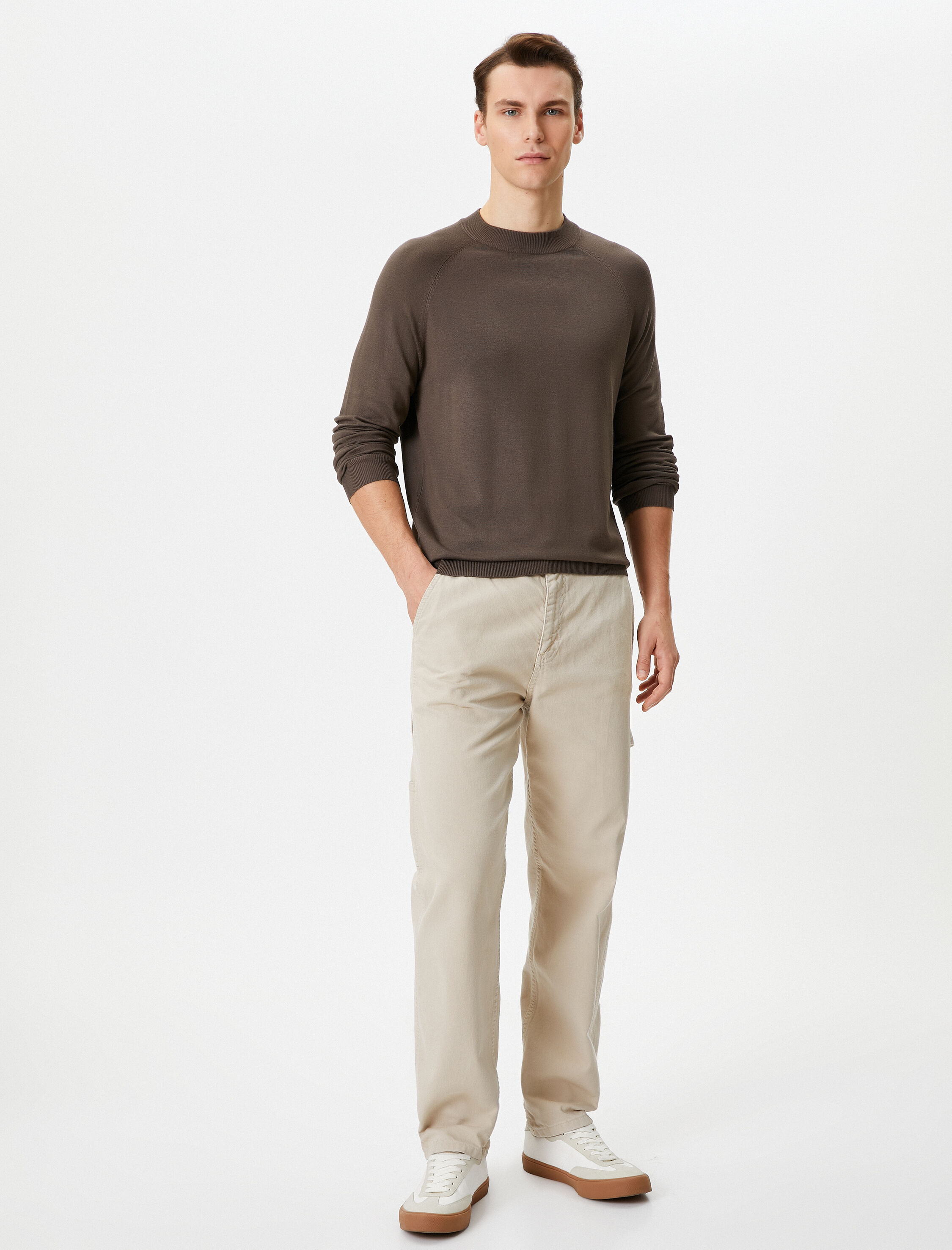   Basic Kazak Triko Dik Yaka Uzun Kollu