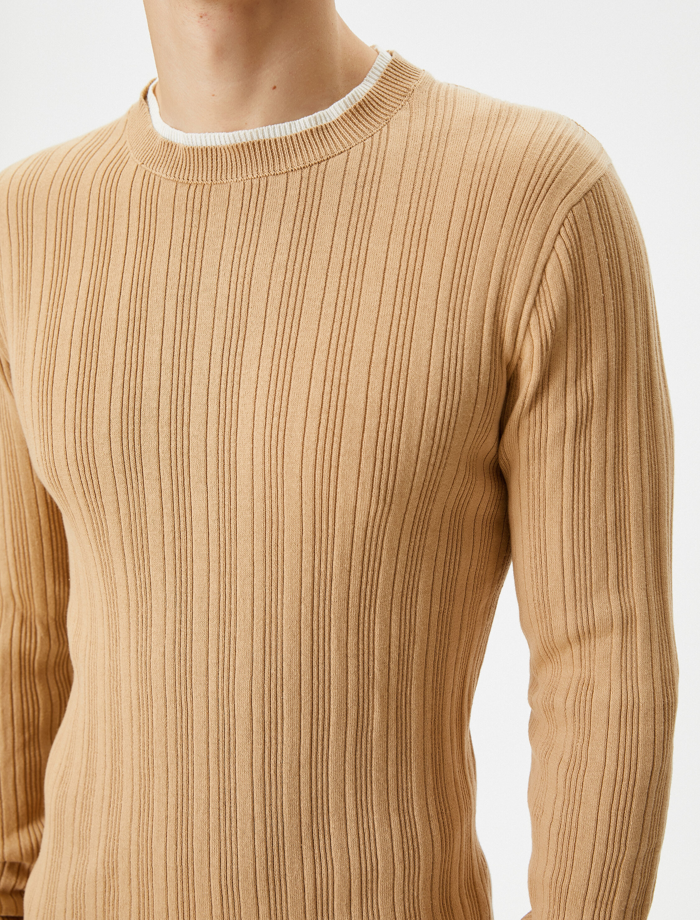   Slim Fit Kazak Triko Dokulu Yaka Detaylı Uzun Kollu