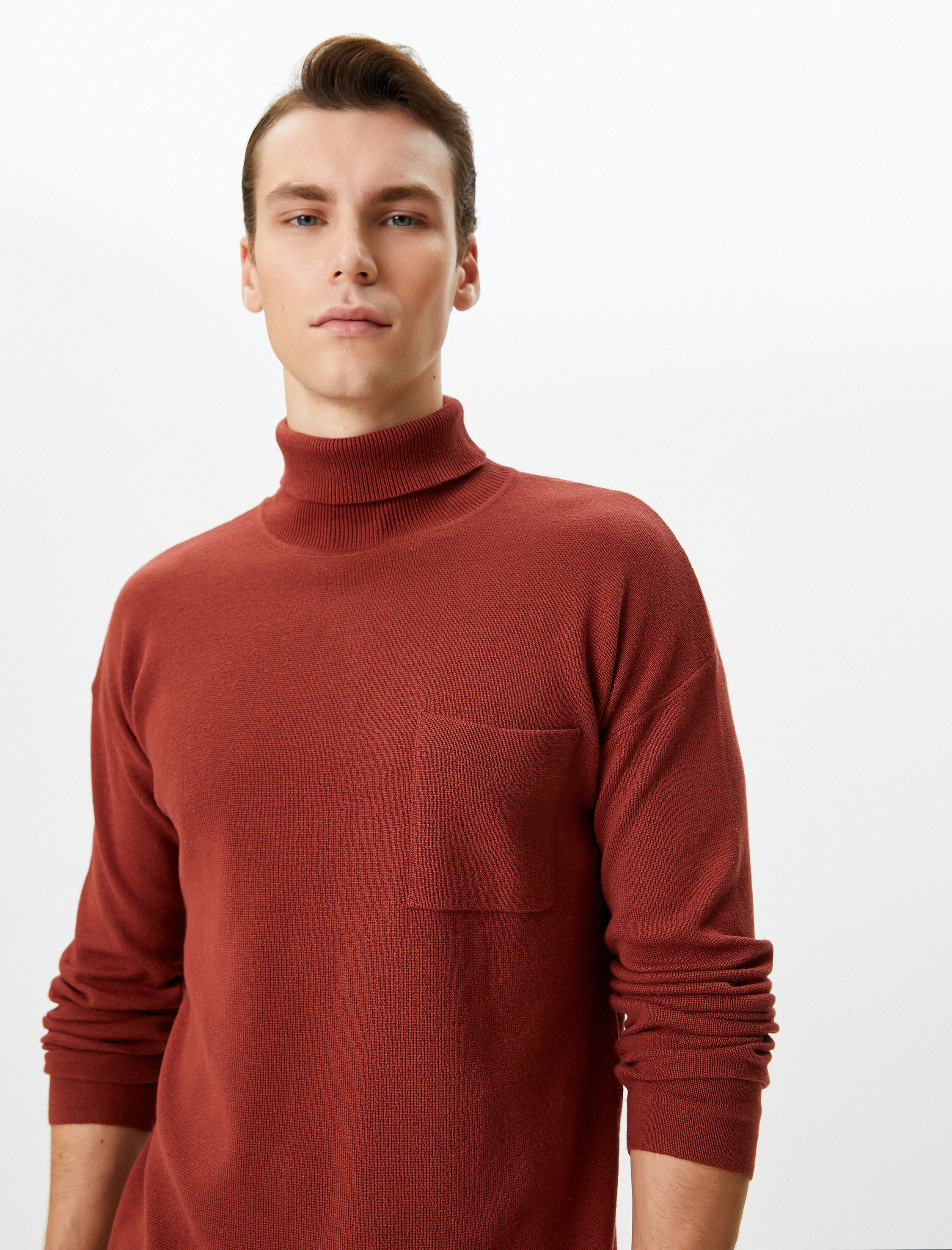   Boğazlı Kazak Triko Cep Detaylı Uzun Kollu