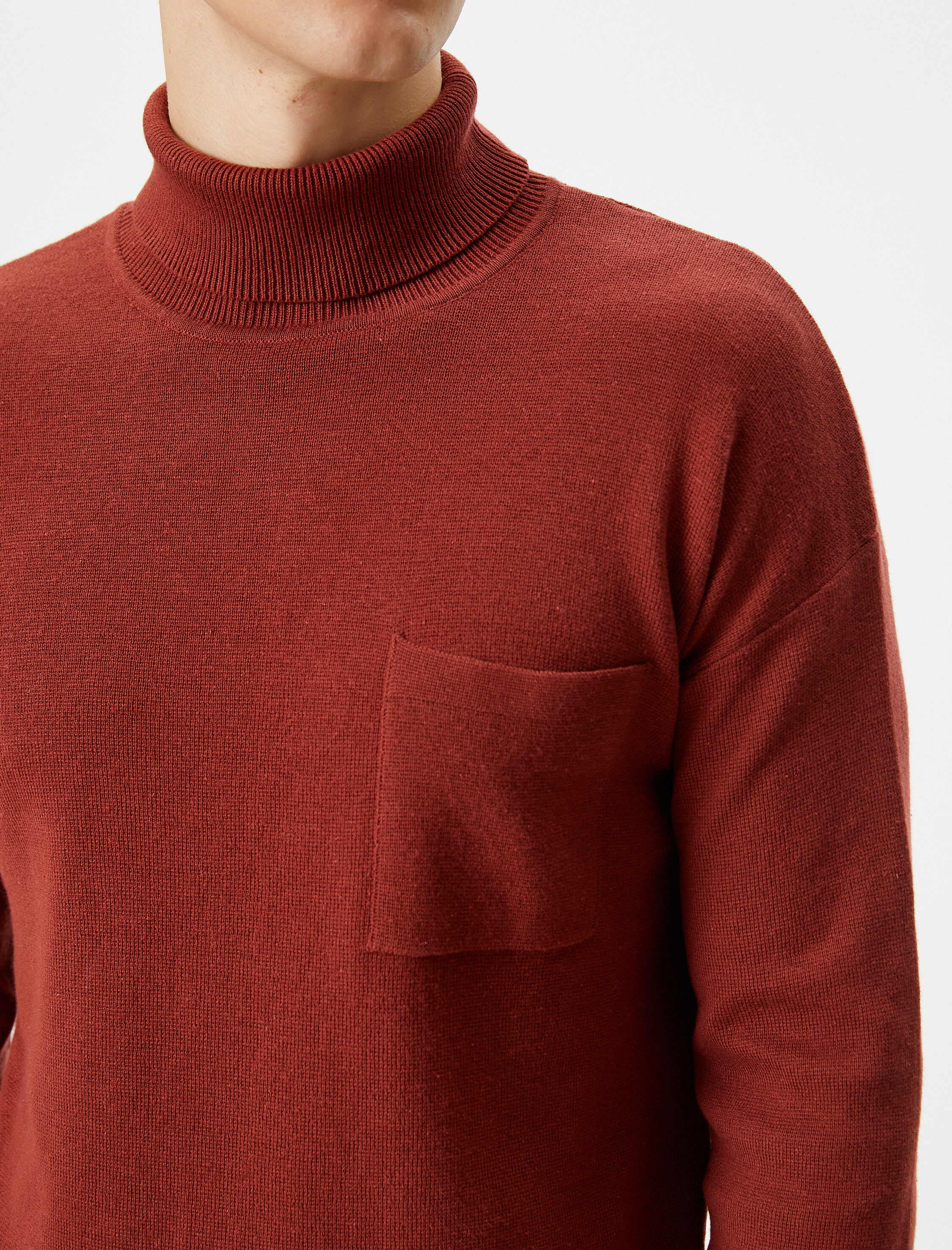   Boğazlı Kazak Triko Cep Detaylı Uzun Kollu