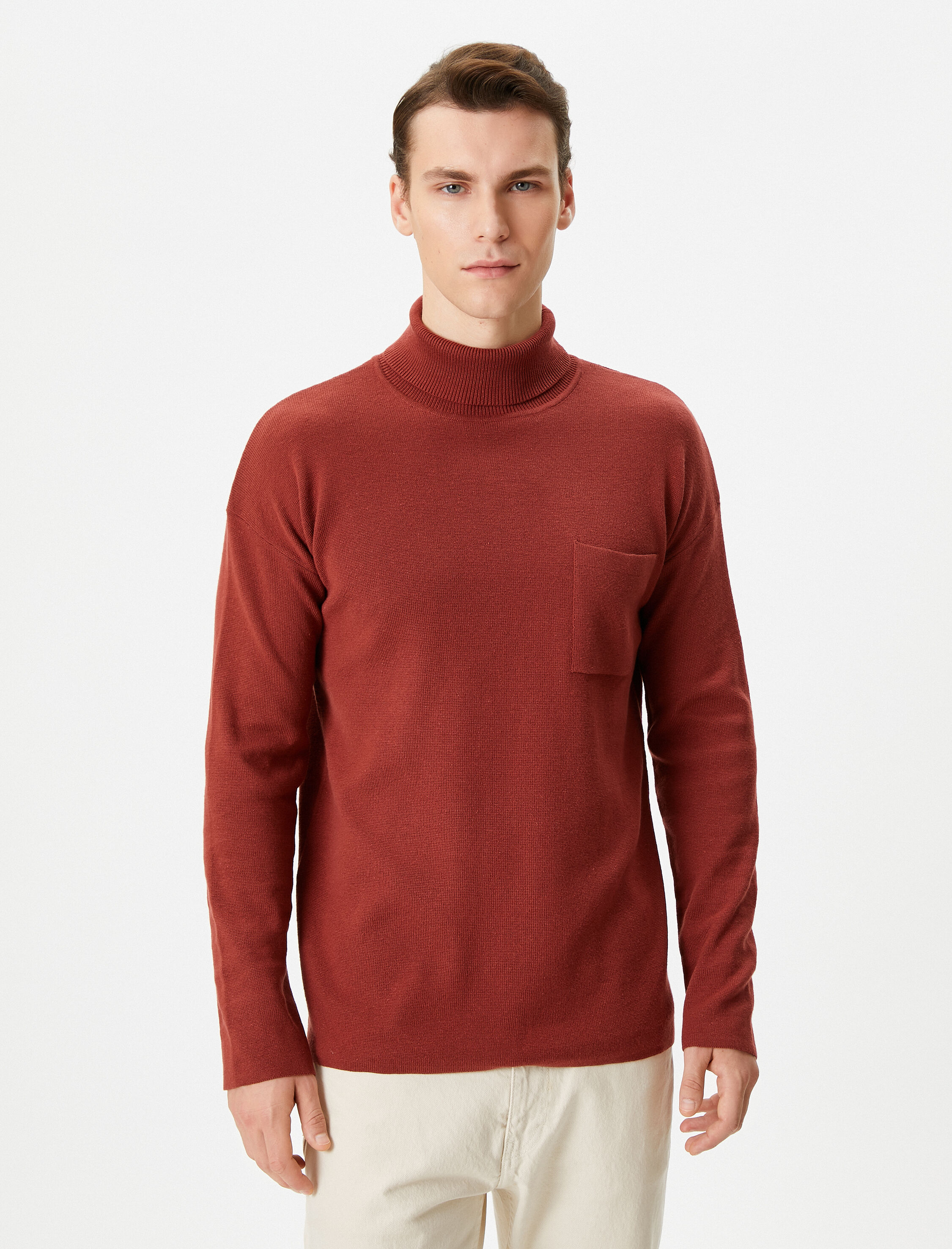   Boğazlı Kazak Triko Cep Detaylı Uzun Kollu