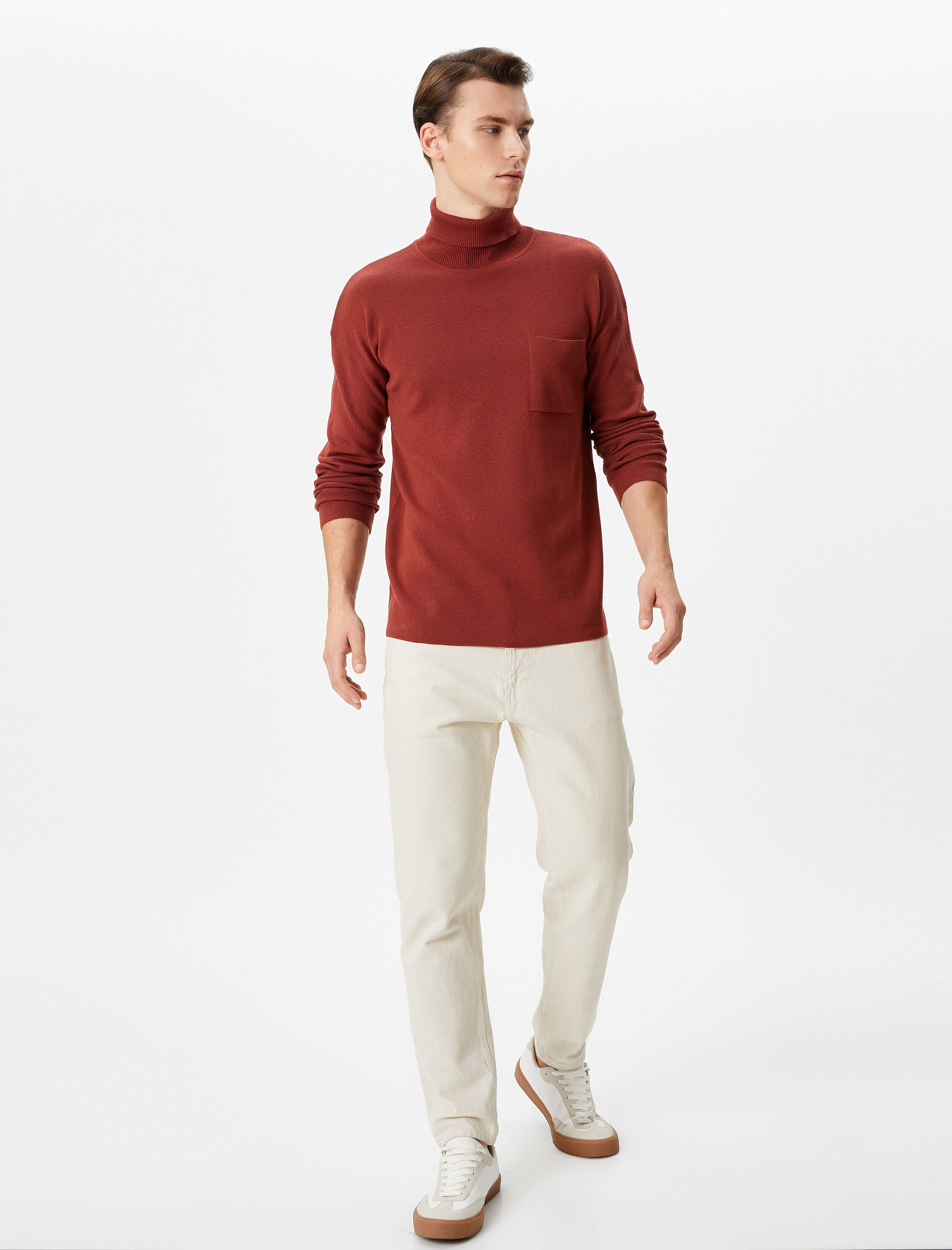   Boğazlı Kazak Triko Cep Detaylı Uzun Kollu