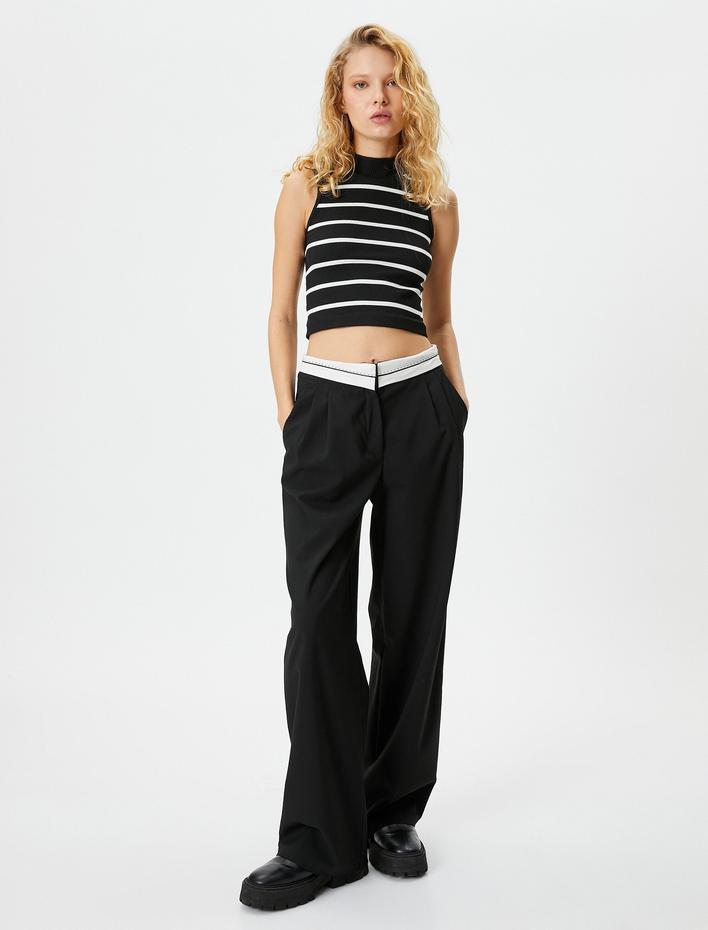  Fitilli Atlet Crop Dik Yaka Basic Dar Kesim