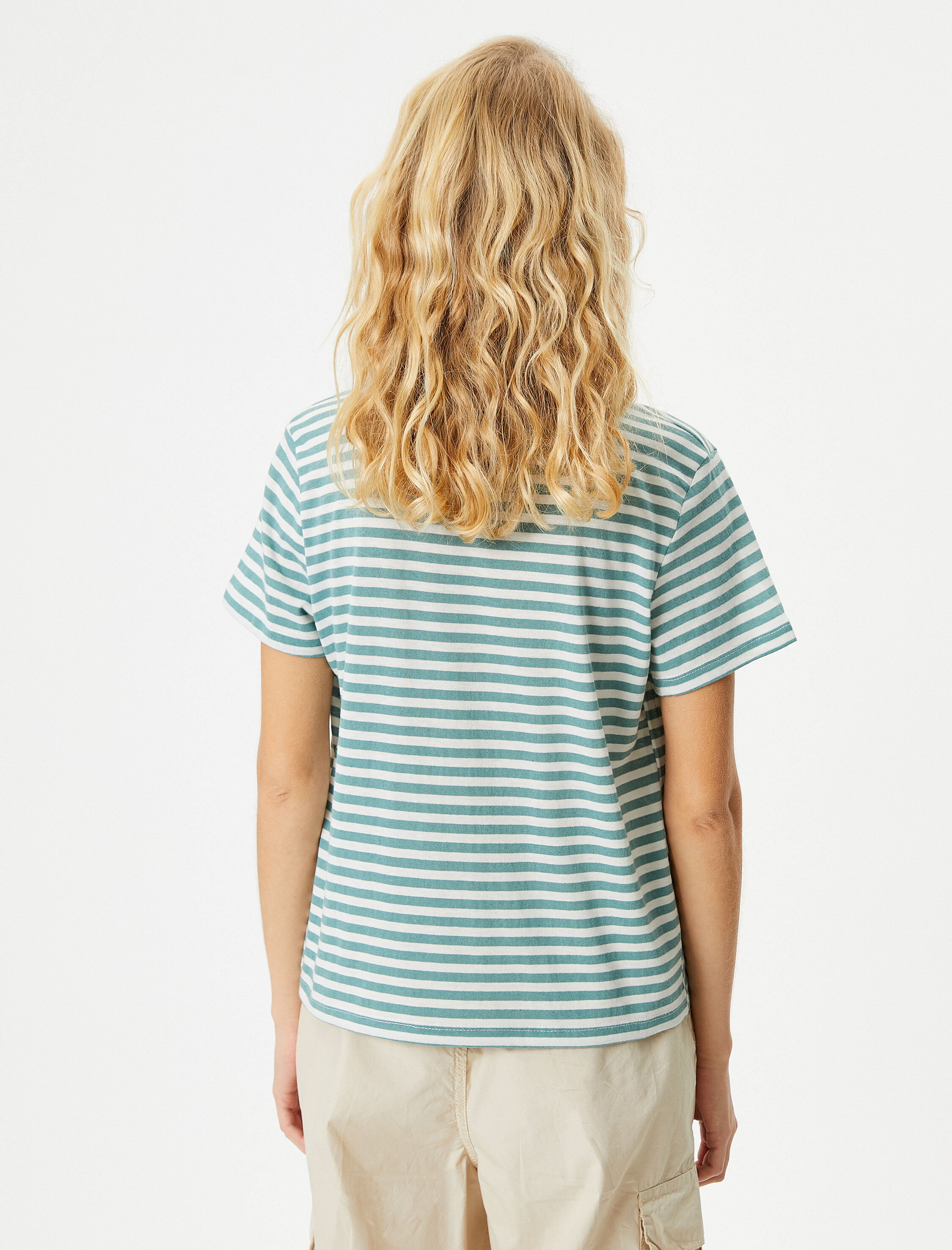   Kısa Kollu Pamuk Karışımlı Tişört Bisiklet Yaka