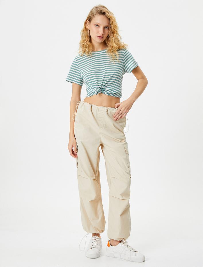  Kısa Kollu Pamuk Karışımlı Tişört Bisiklet Yaka