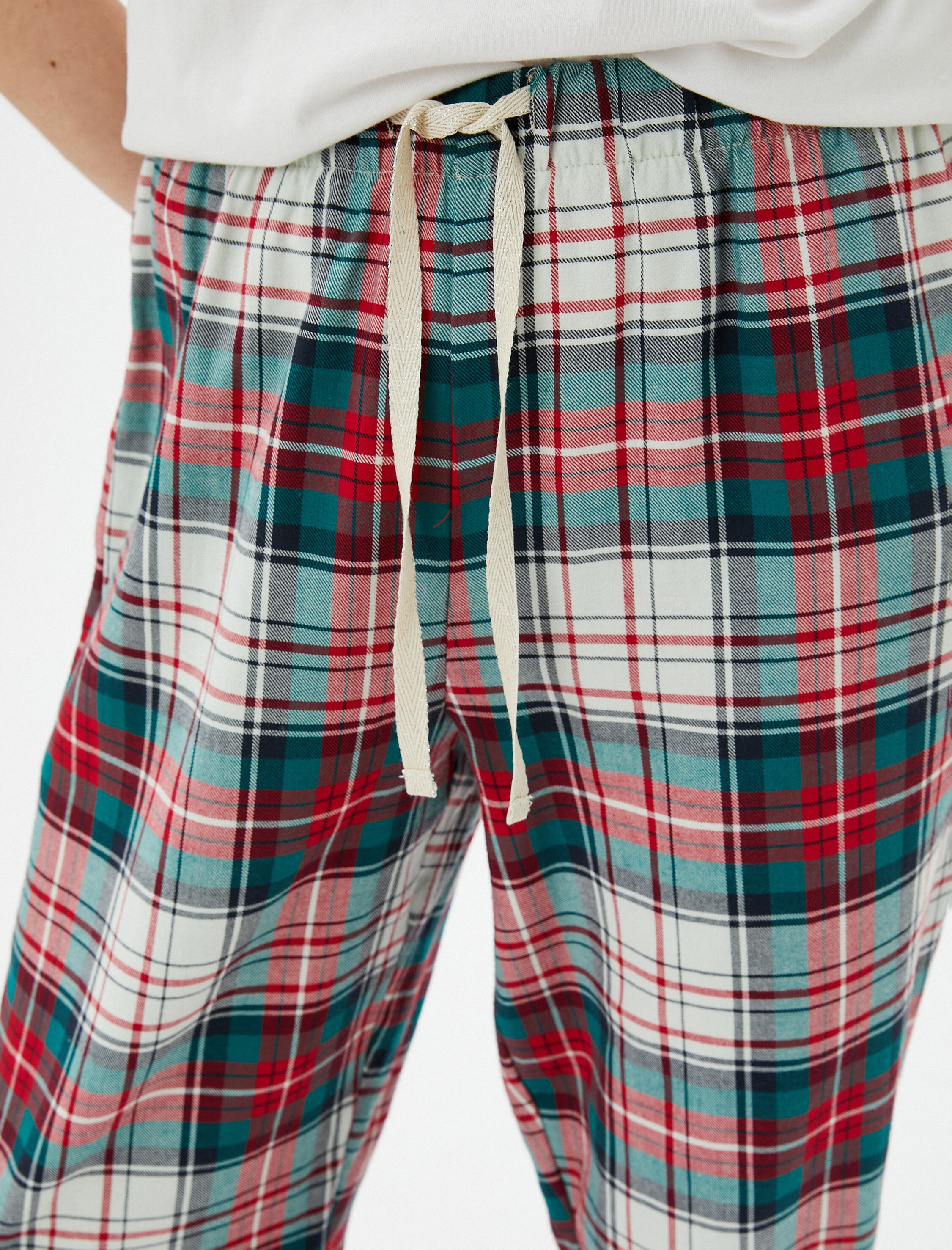   Kareli Pijama Altı Beli Bağcıklı Yılbaşı Temalı Pamuklu