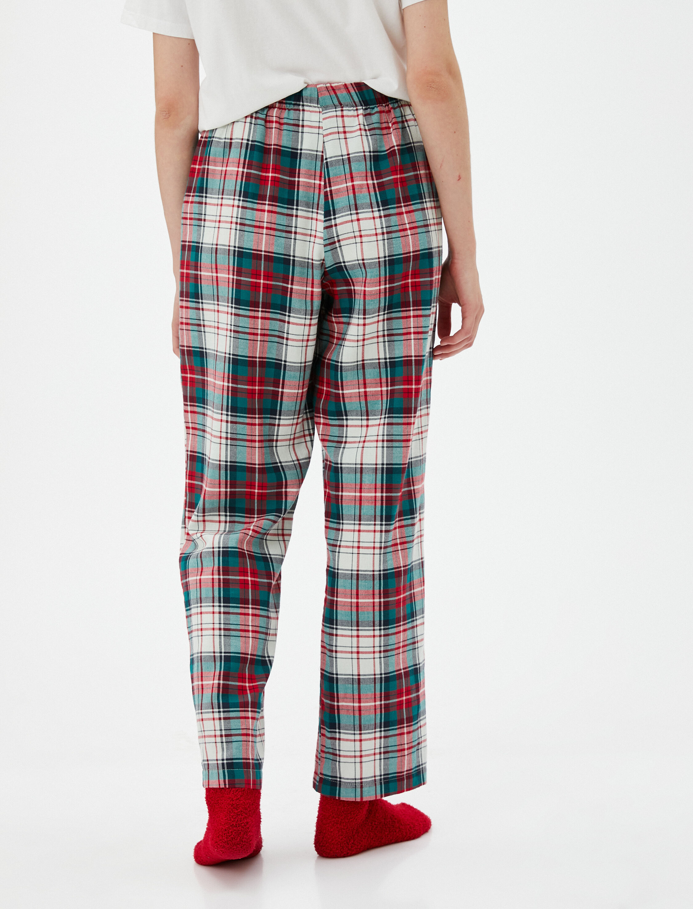   Kareli Pijama Altı Beli Bağcıklı Yılbaşı Temalı Pamuklu