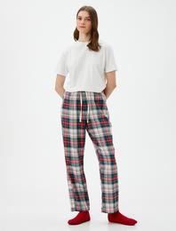 Kareli Pijama Altı Beli Bağcıklı Yılbaşı Temalı Pamuklu