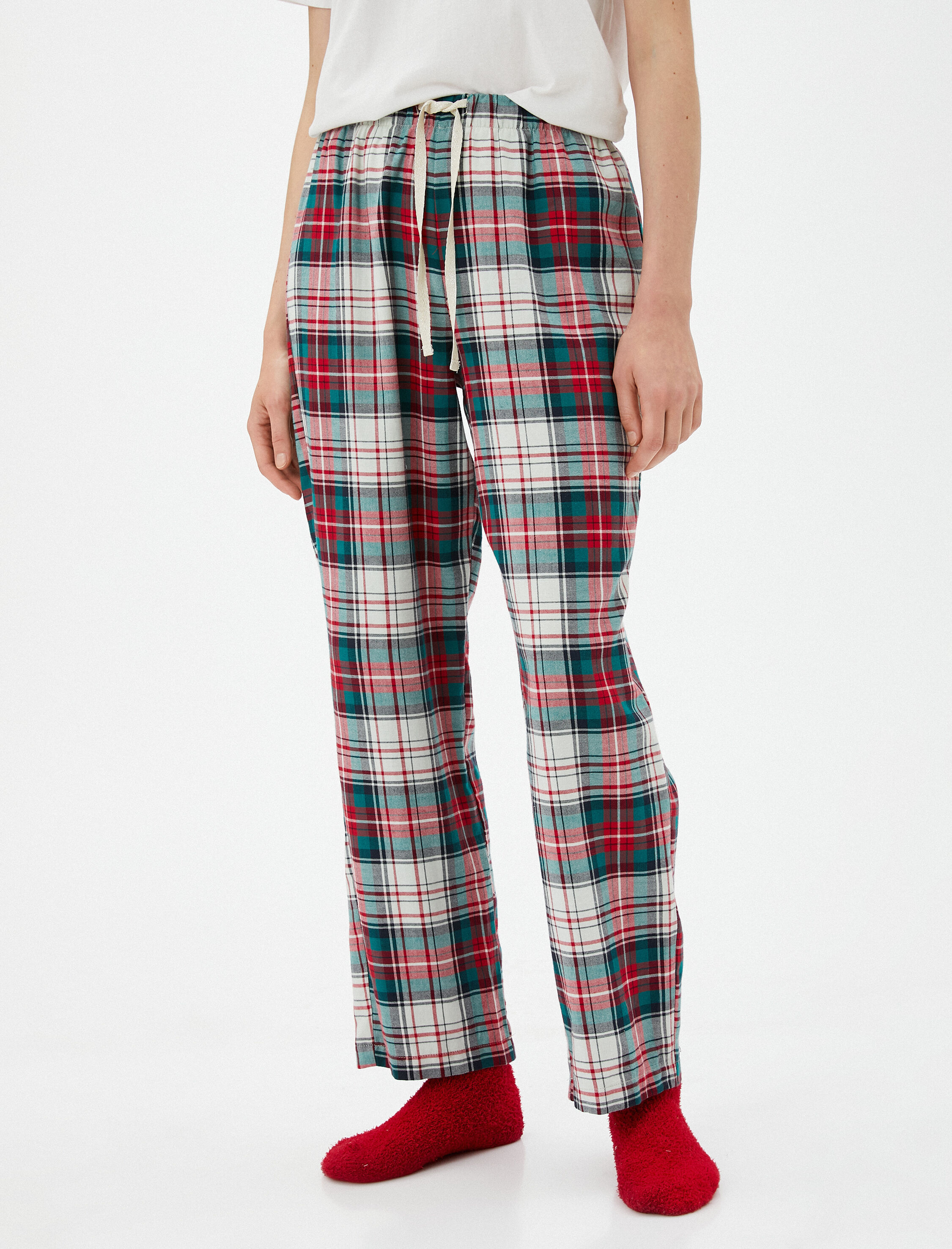   Kareli Pijama Altı Beli Bağcıklı Yılbaşı Temalı Pamuklu