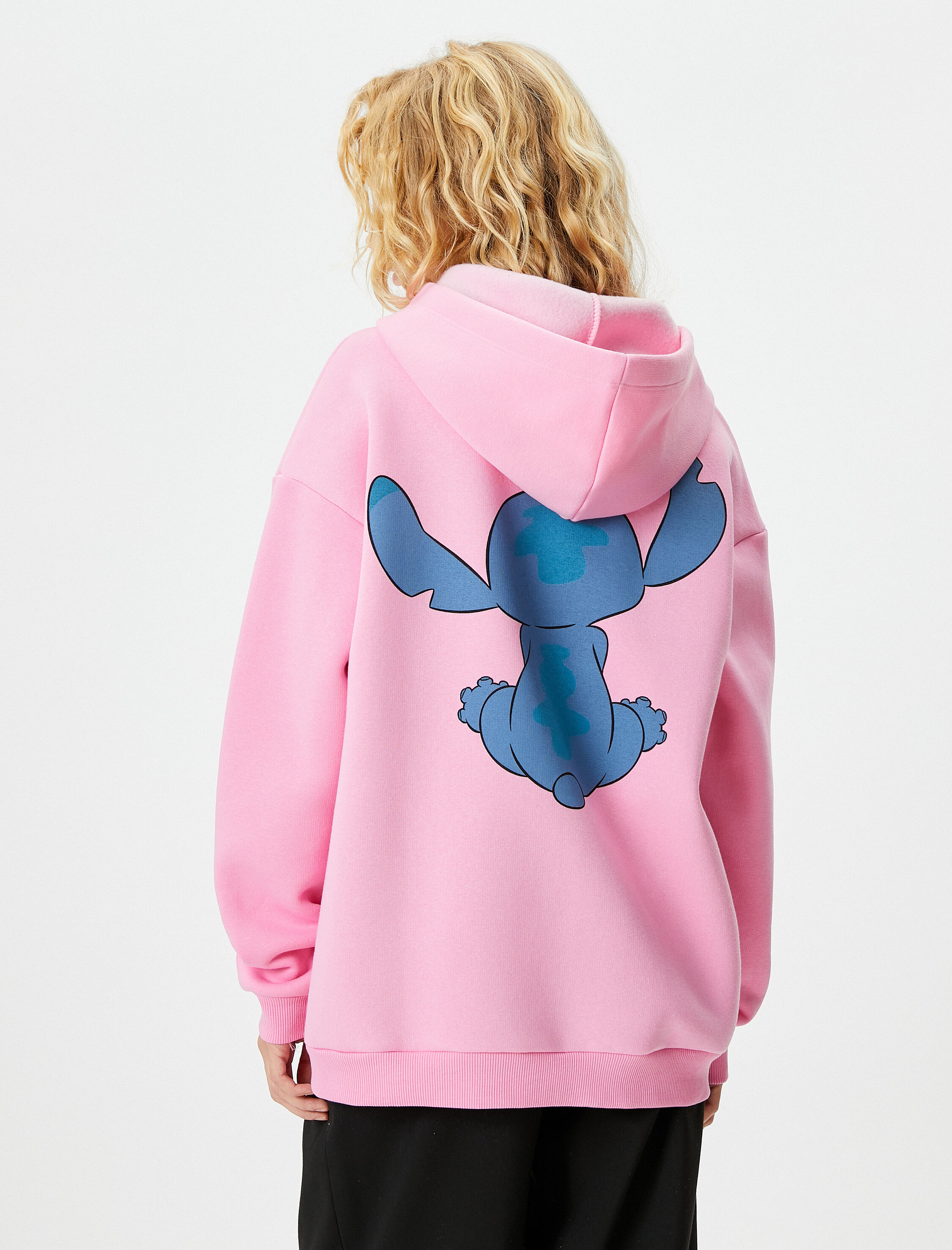   Şardonlu Stitch Kapşonlu Sweatshirt Lisanslı Uzun Kollu Rahat Kalıp