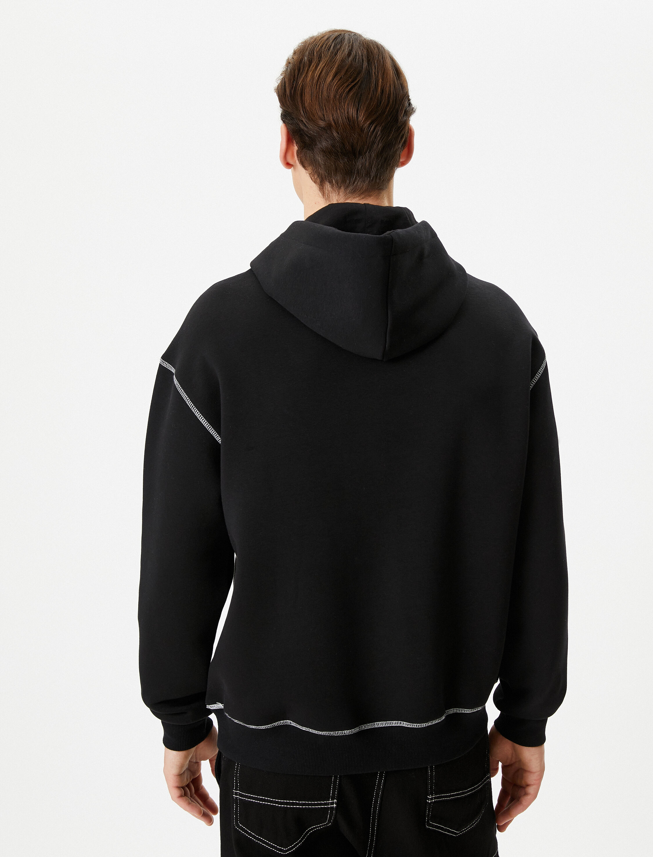   Oversize Hoodie Slogan Baskılı Kanguru Cepli Dikiş Detaylı Şardonlu