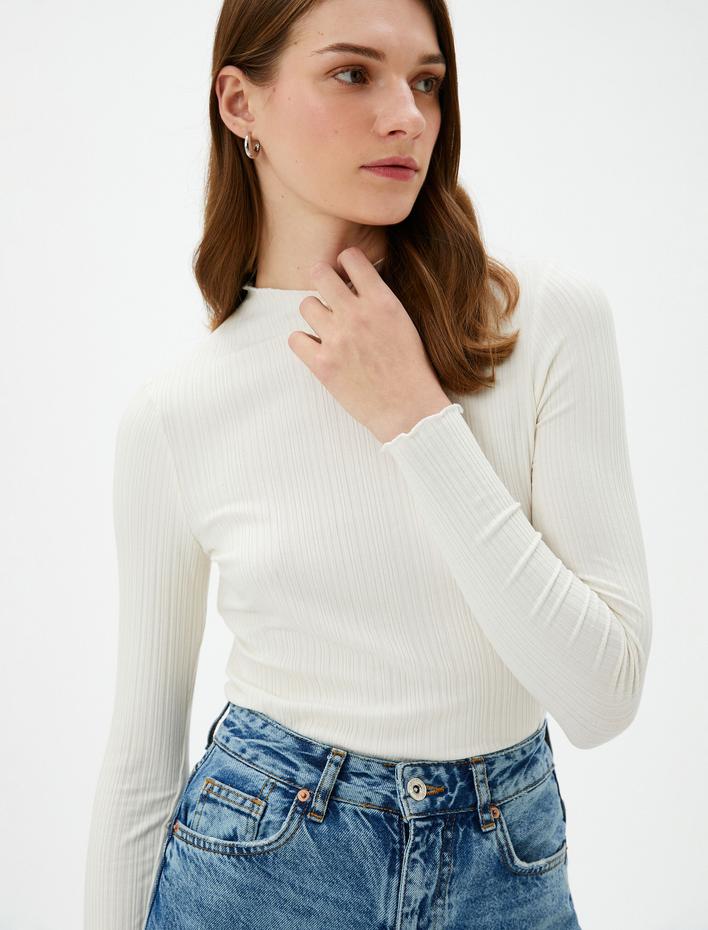  Uzun Kollu Tişört Dik Yaka Viskon Slim Fit