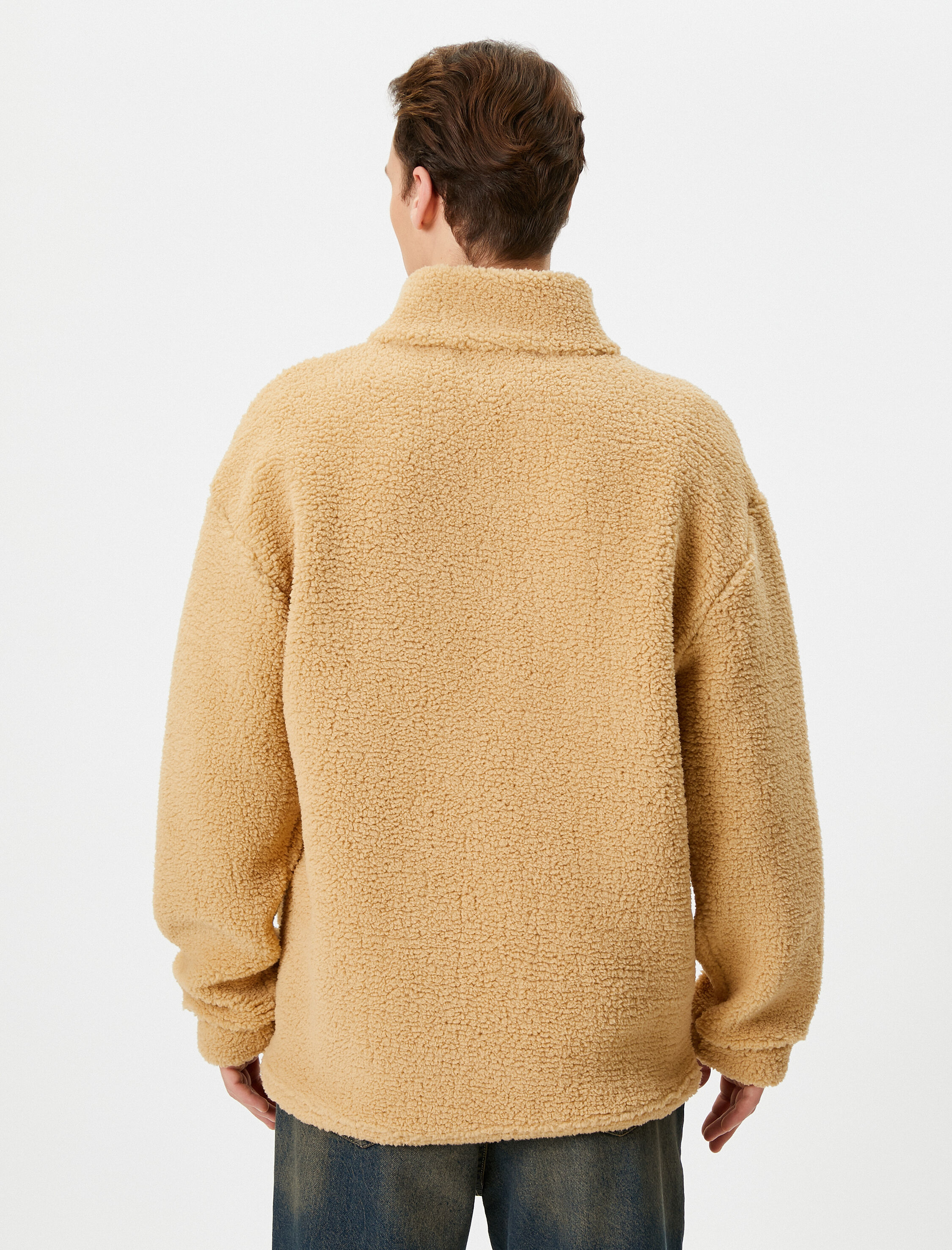   Peluş Sweatshirt Yarım Fermuarlı Dik Yaka Cepli