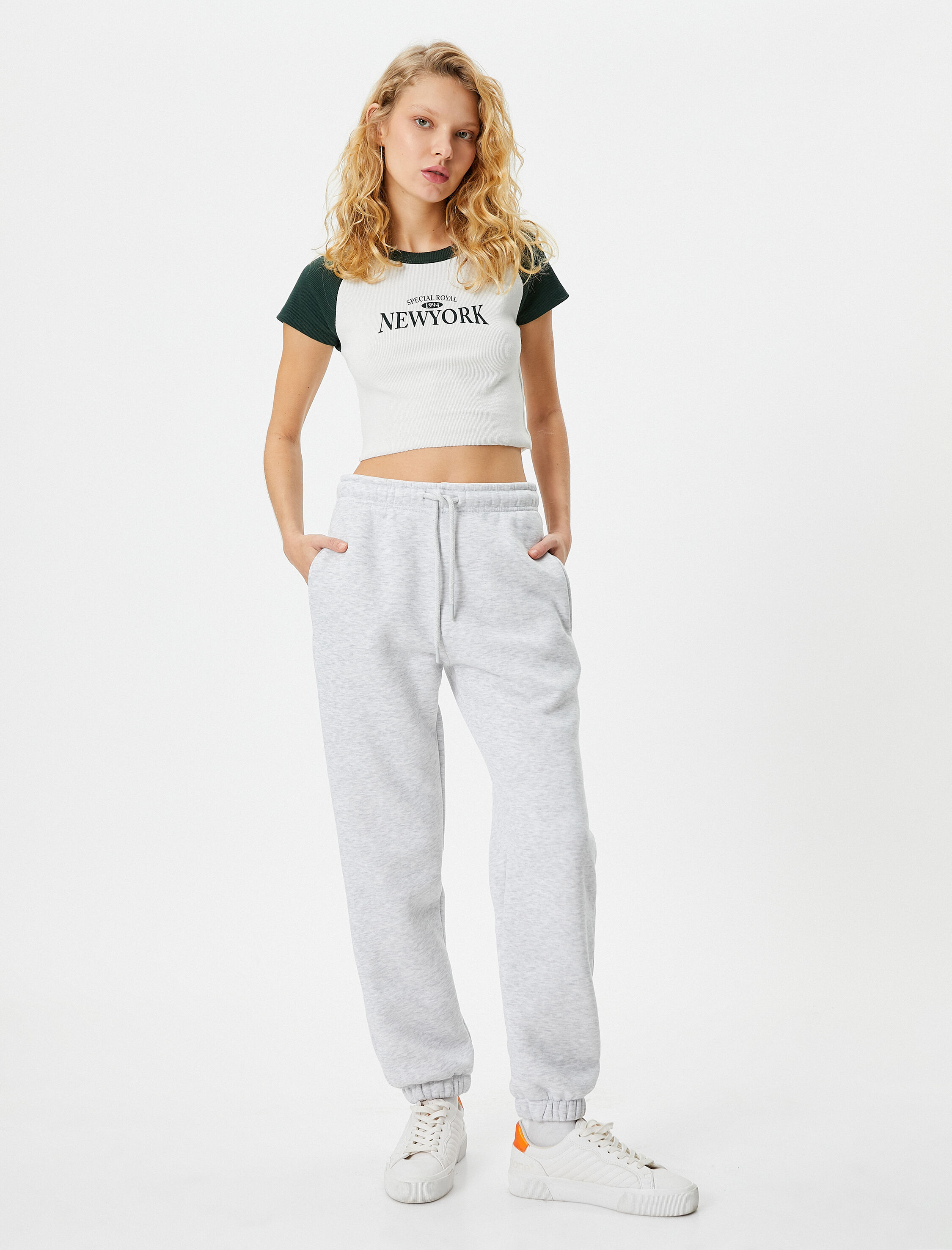   Şardonlu Jogger Eşofman Altı Beli Bağlamalı Rahat Kalıp Cepli Pamuklu