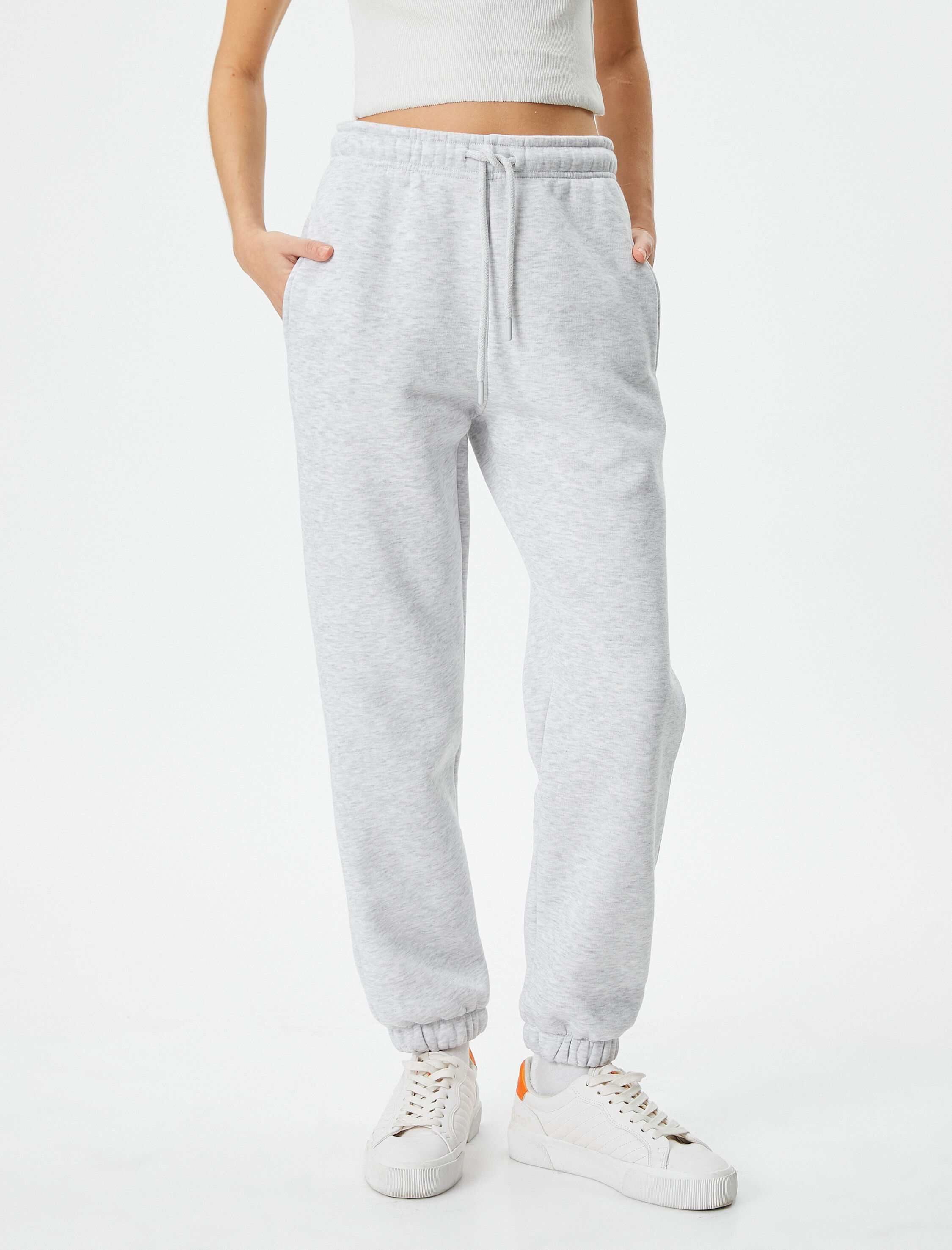   Şardonlu Jogger Eşofman Altı Beli Bağlamalı Rahat Kalıp Cepli Pamuklu