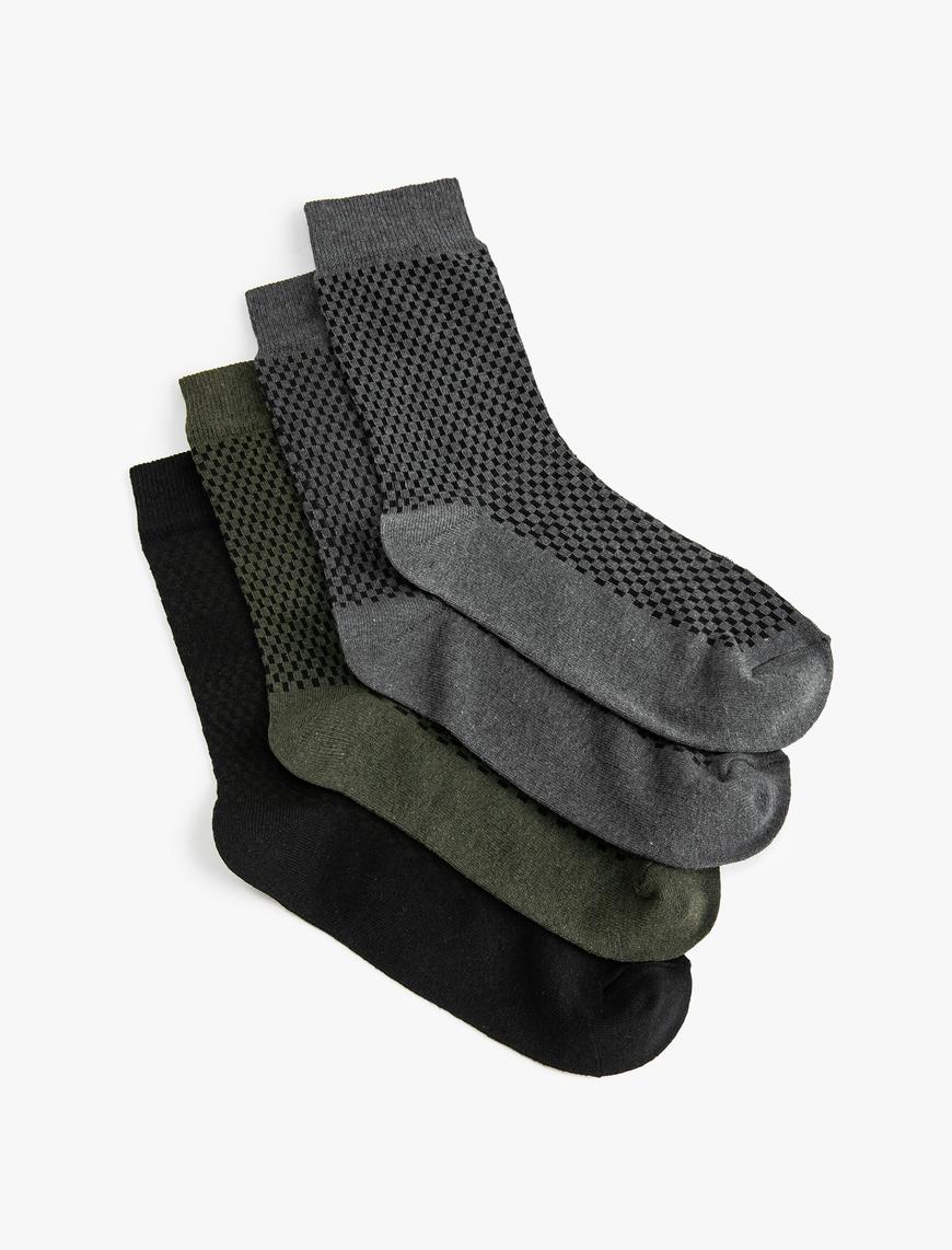  Erkek 4'lü Soket Çorap Seti Geometrik Desenli