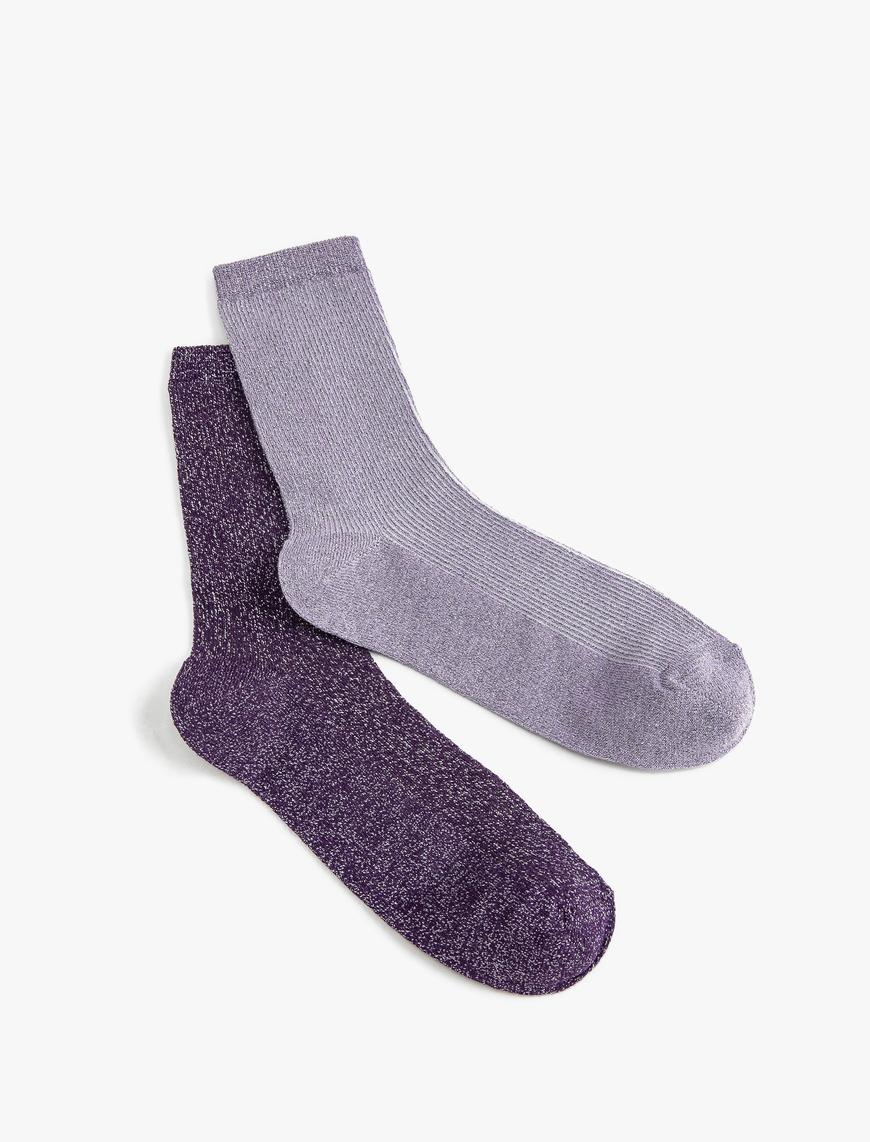  Kadın 2'li Soket Çorap Seti Kırçıllı Çok Renkli