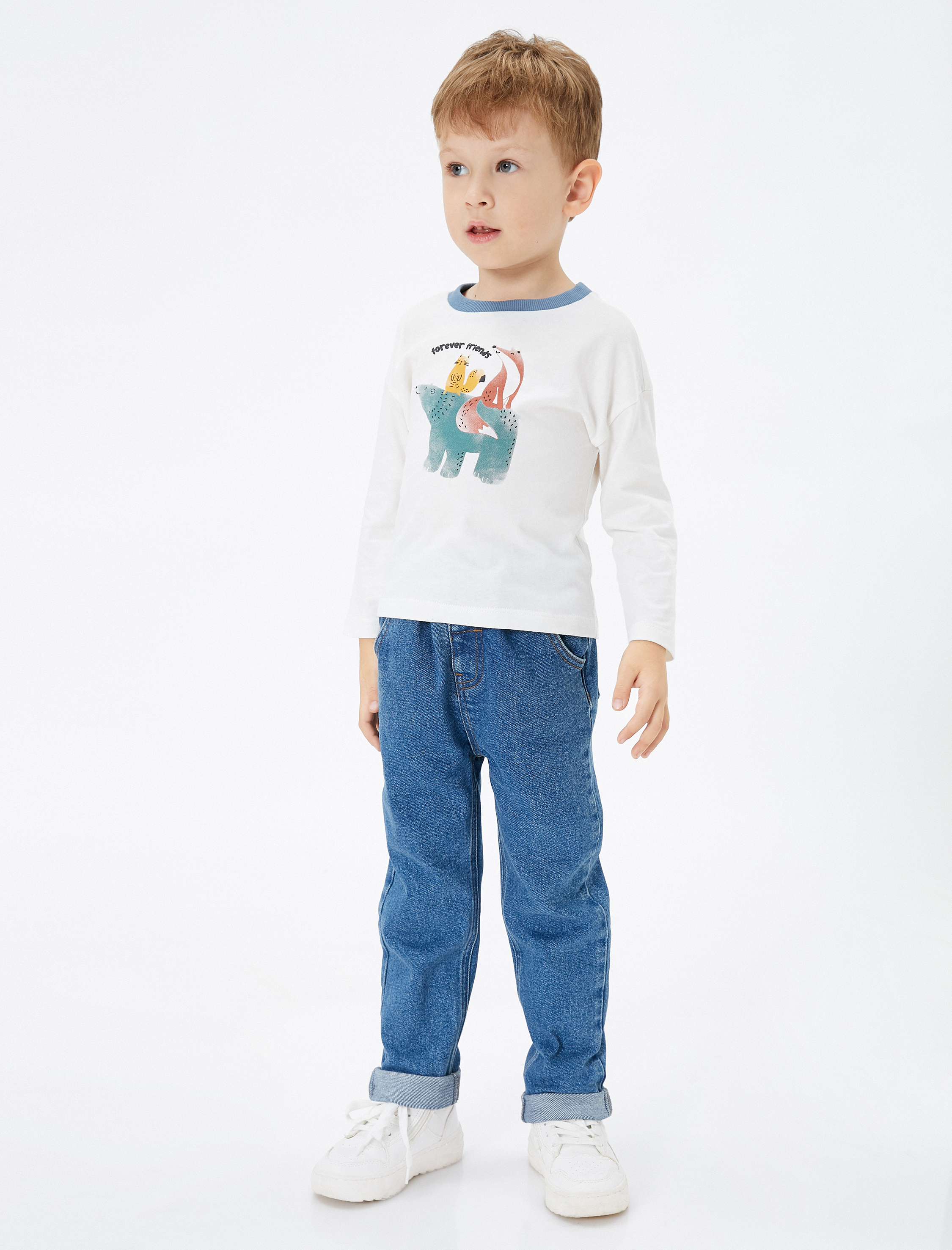  Erkek Bebek Kot Pantolon Cepli Beli Lastikli Pamuklu - Boyfriend Jean