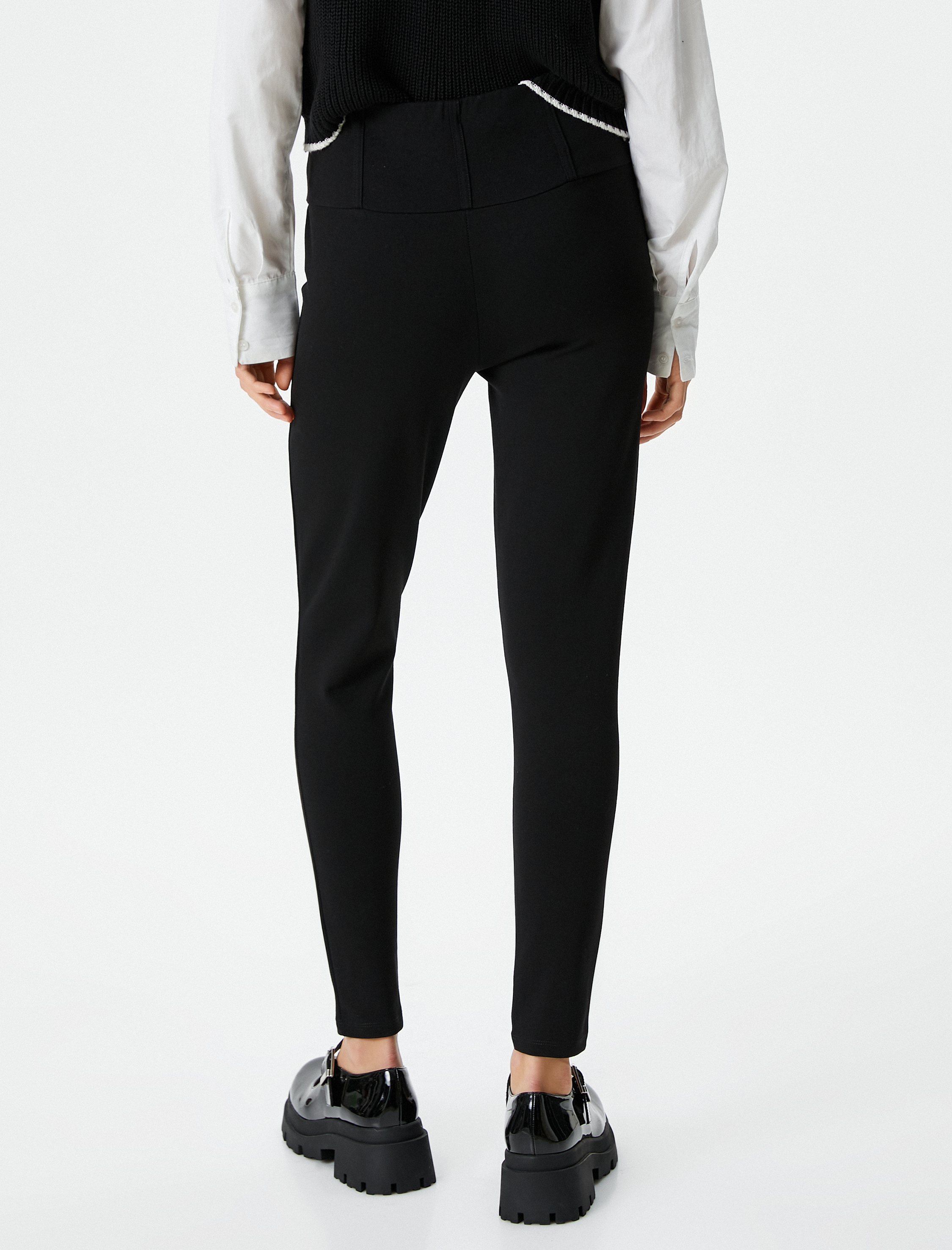   Tayt Pantolon Yüksek Bel Dikiş Detaylı Viskon Kumaş Karışımlı