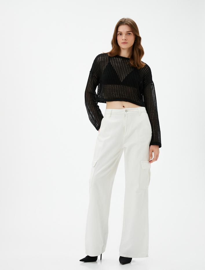  Crop File Kazak Uzun Kollu Bisiklet Yaka Pamuklu