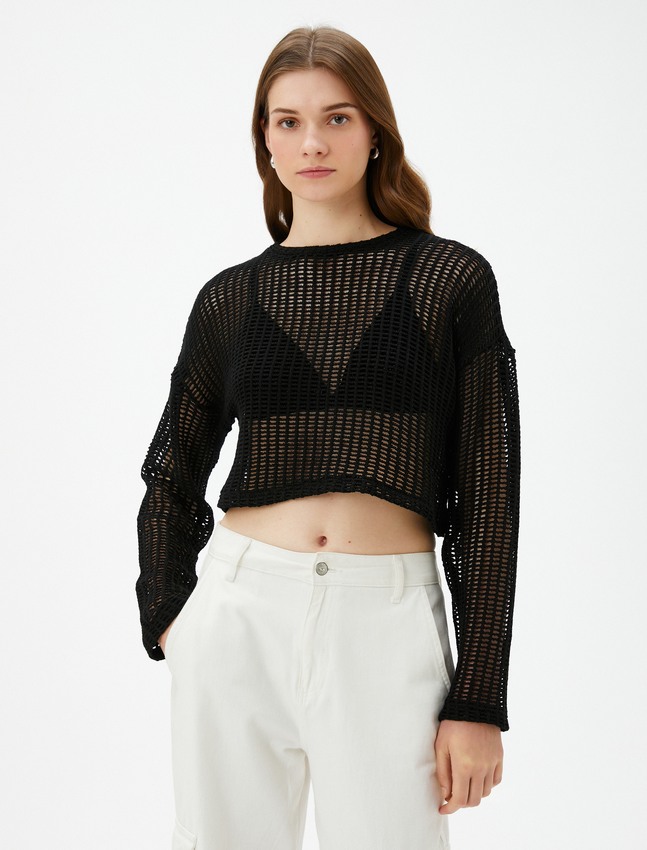   Crop File Kazak Uzun Kollu Bisiklet Yaka Pamuklu