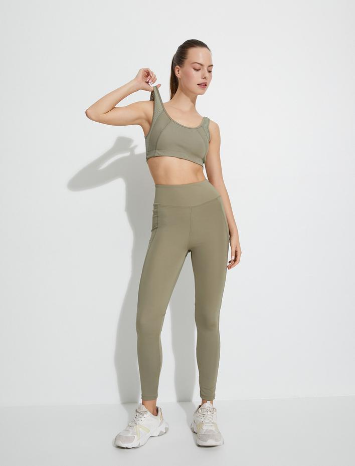  Spor Tayt Yüksek Bel Aplike File Çift Cep Detaylı