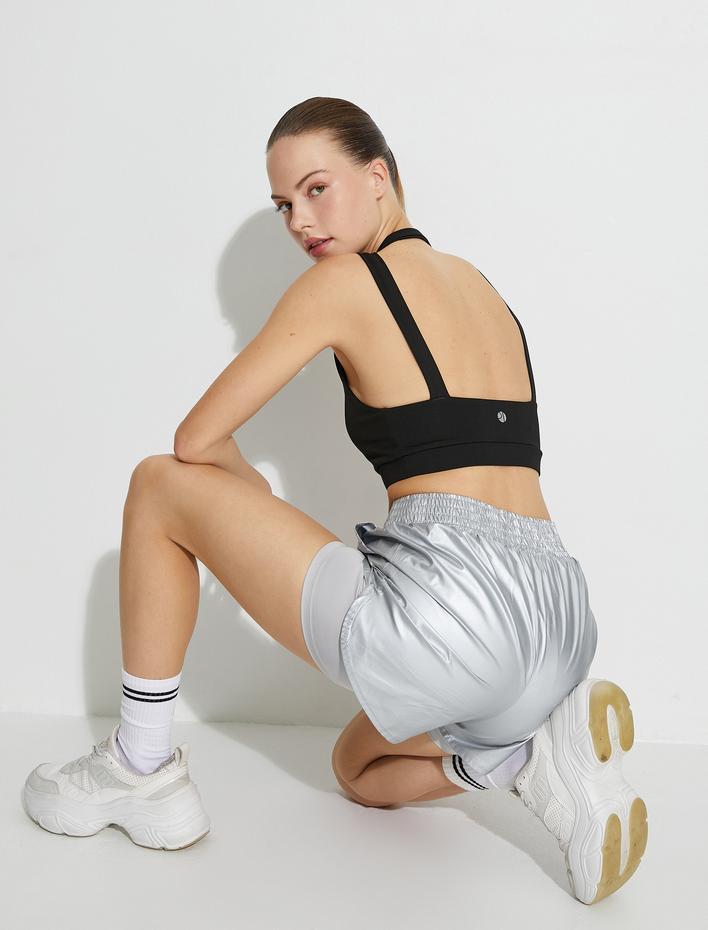  Sporcu Sütyeni Halter Yaka Arkası Kalın Askılı Dar Kalıp Kapsız