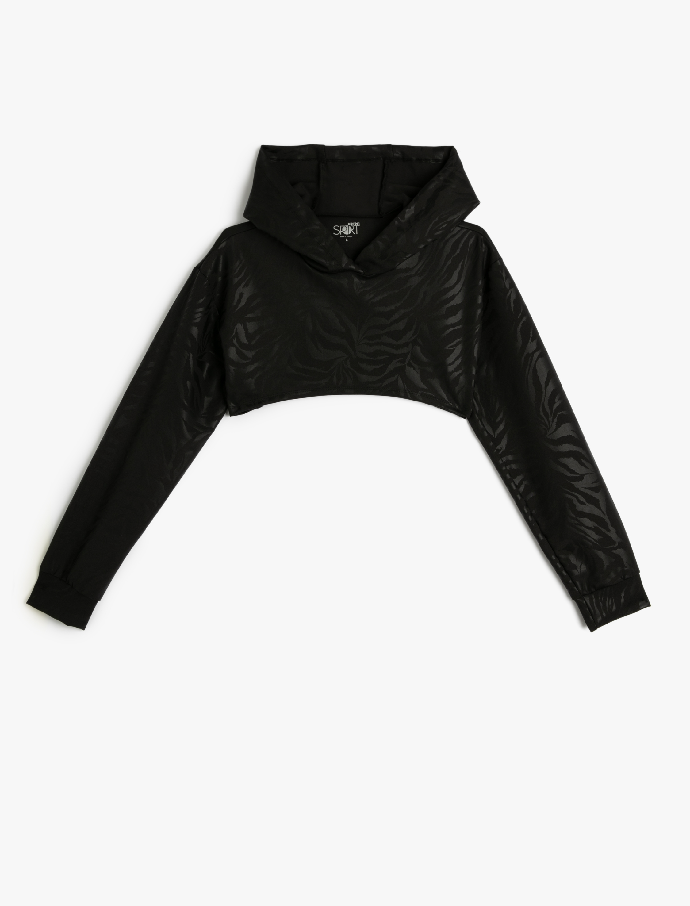   Kapşonlu Crop Spor Sweatshirt Zebra Desenli Uzun Kollu