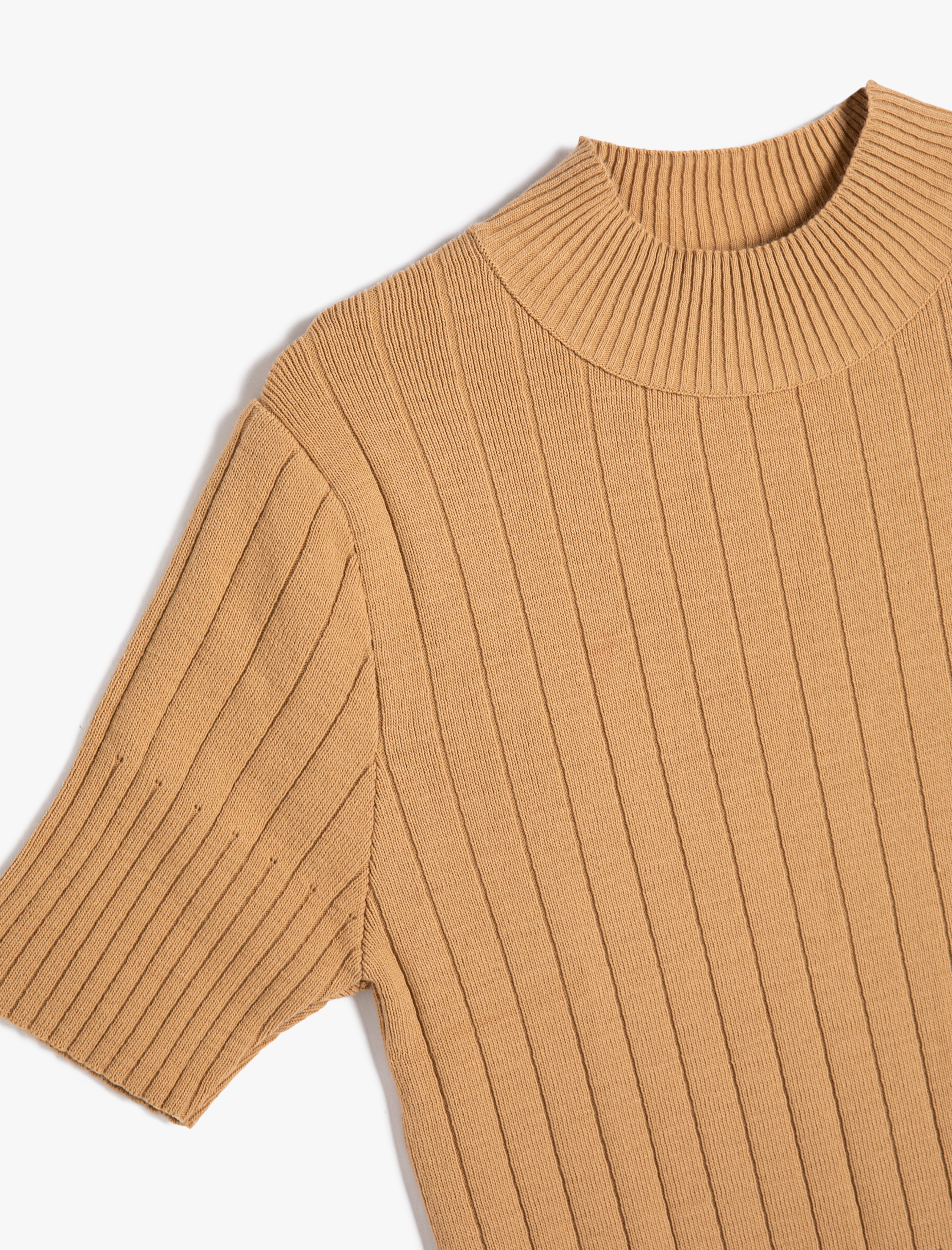   Yarım Balıkçı Yaka Kazak Triko Ribanalı Kısa Kollu