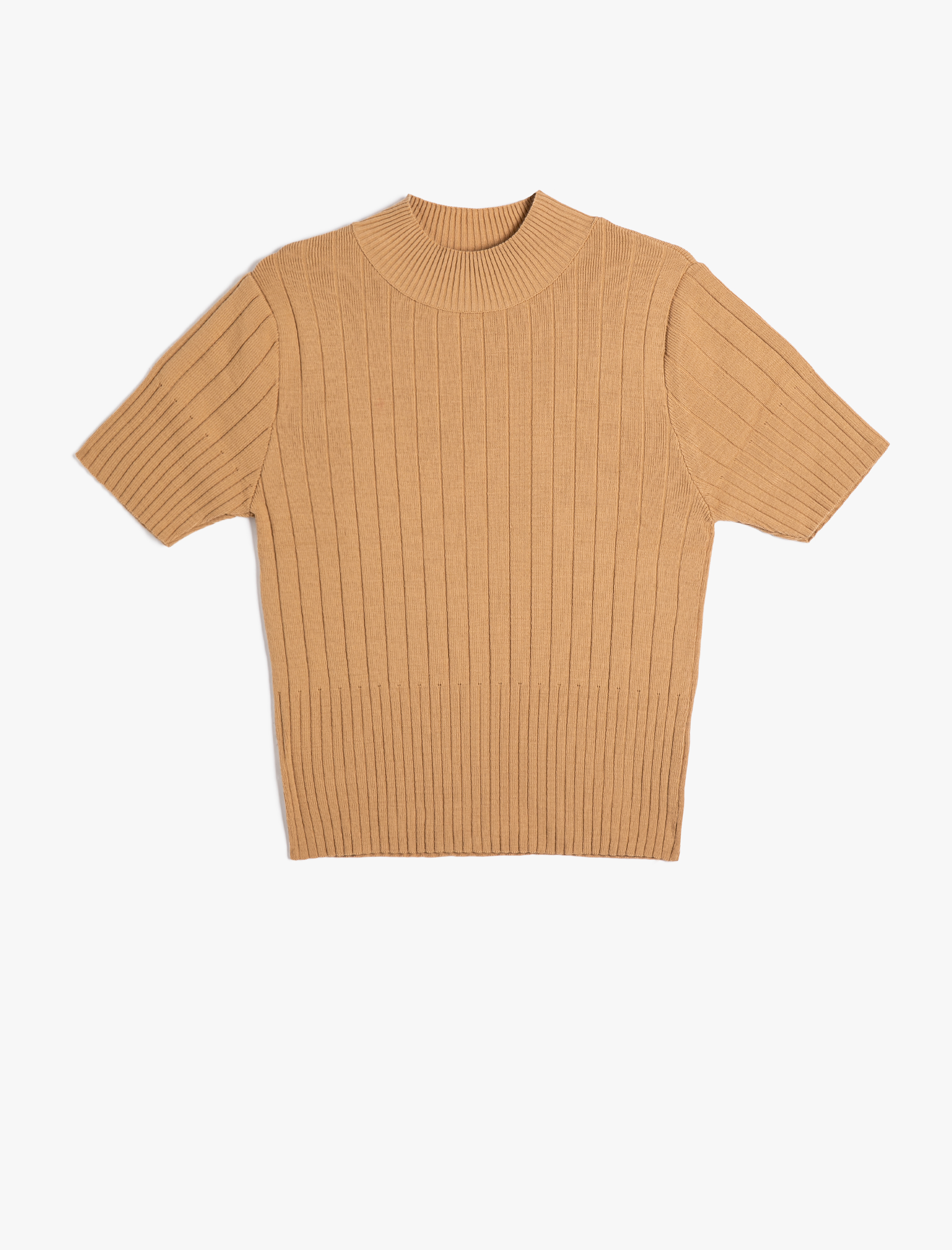   Yarım Balıkçı Yaka Kazak Triko Ribanalı Kısa Kollu