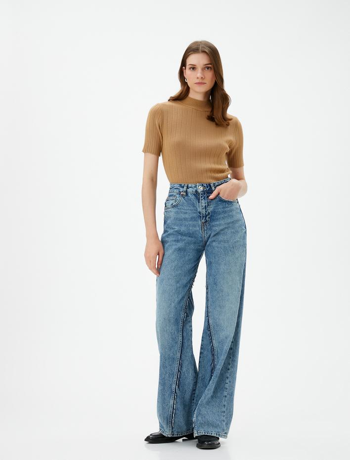  Yarım Balıkçı Yaka Kazak Triko Ribanalı Kısa Kollu