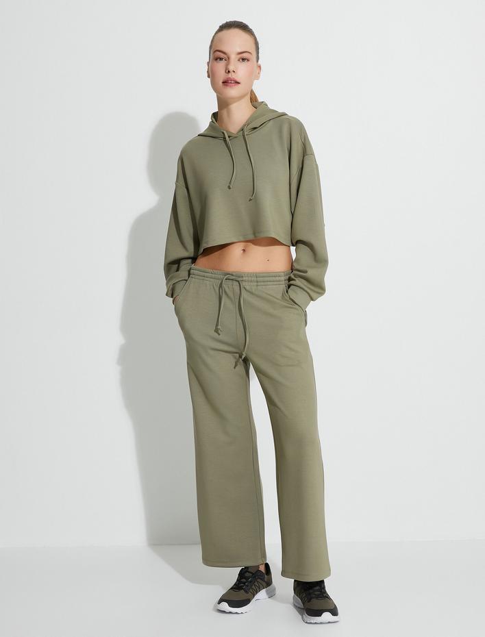  Spor Crop Kapşonlu Oversize Sweatshirt Modal Kumaş Uzun Kollu