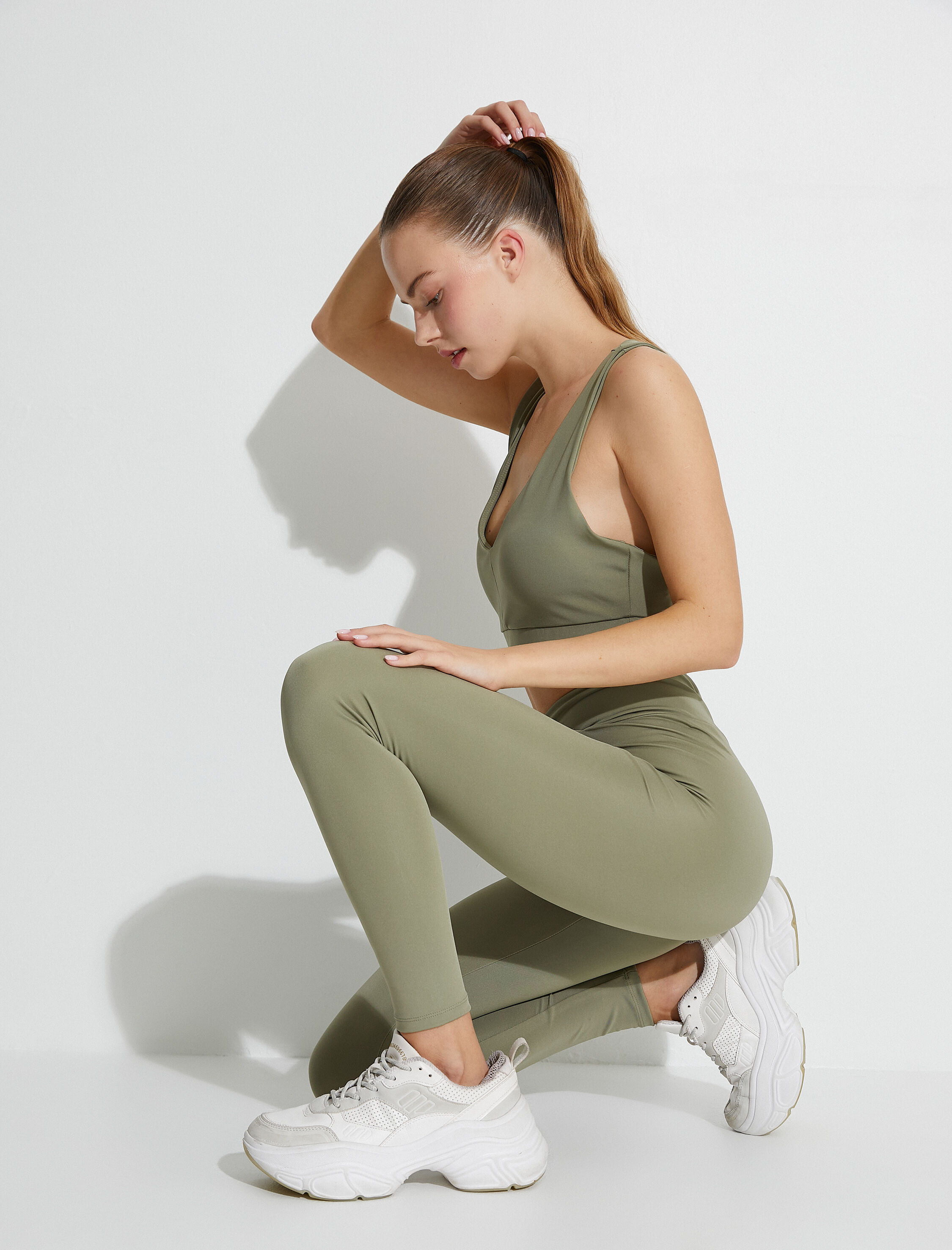   Asimetrik Kesim Yüksek Bel Spor Tayt Slim Fit