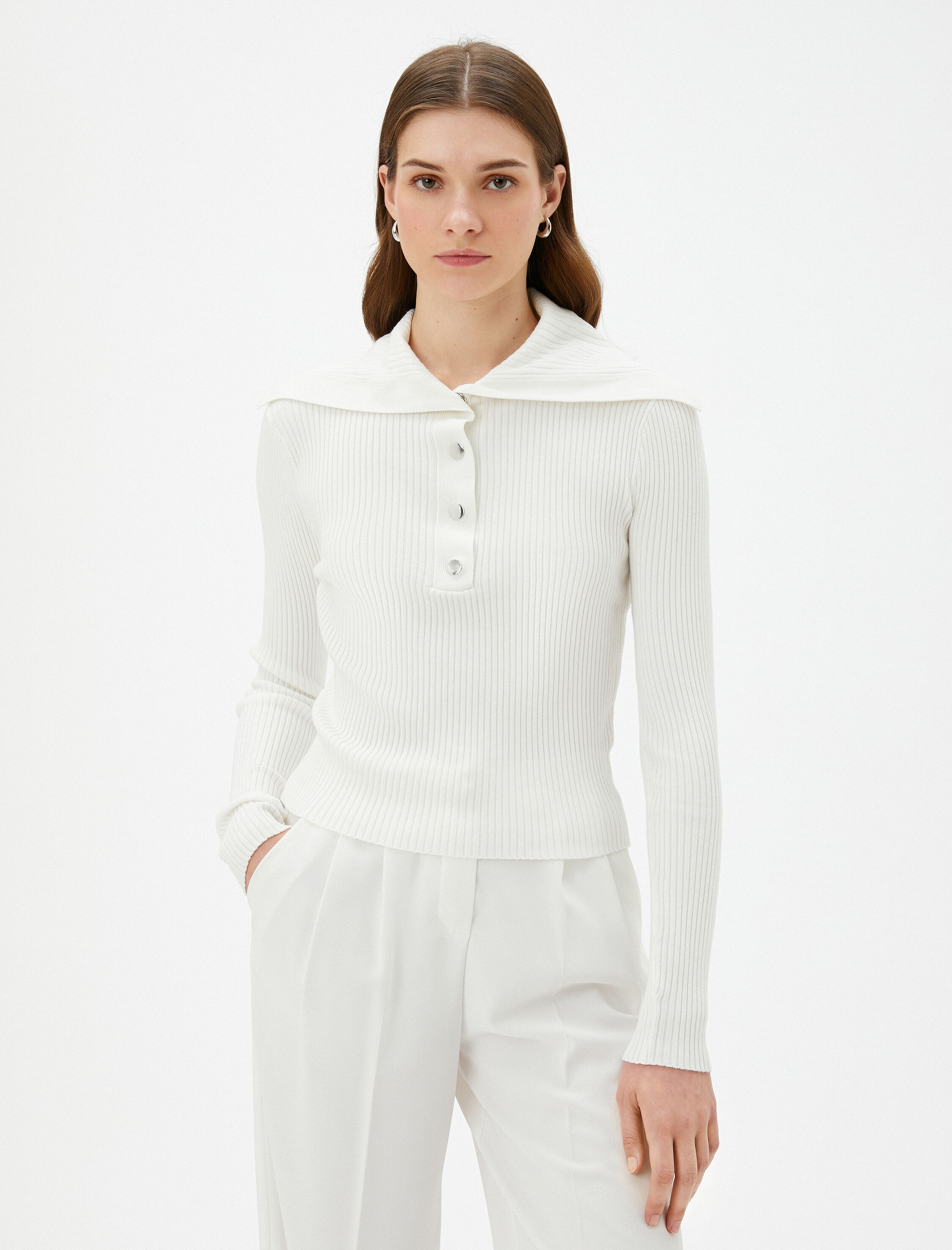   Triko Kazak Geniş Yaka Çıtçıt Düğmeli Fitilli