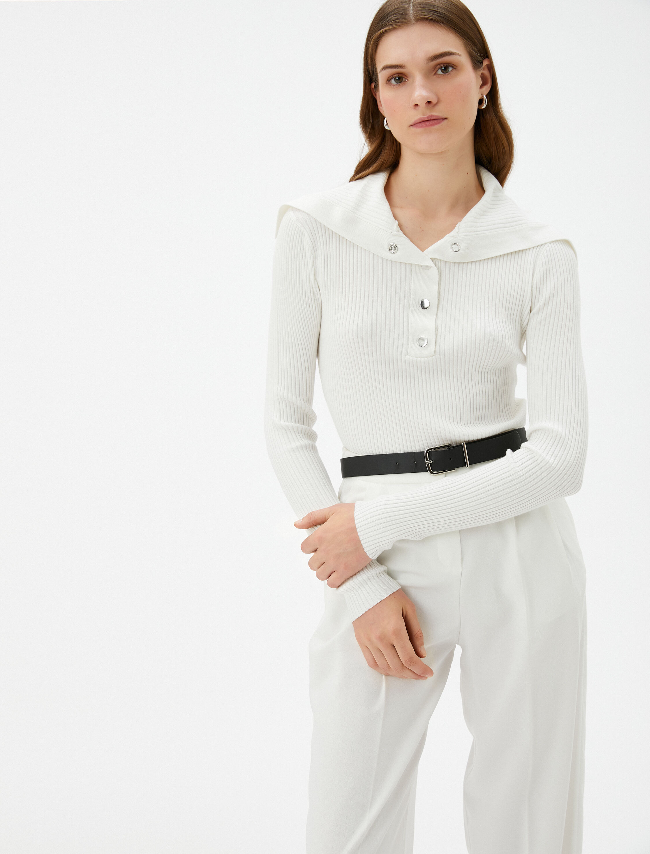   Triko Kazak Geniş Yaka Çıtçıt Düğmeli Fitilli