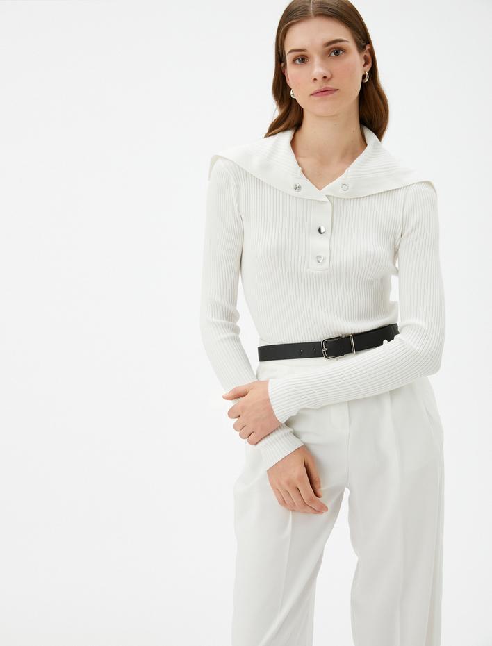  Triko Kazak Geniş Yaka Çıtçıt Düğmeli Fitilli