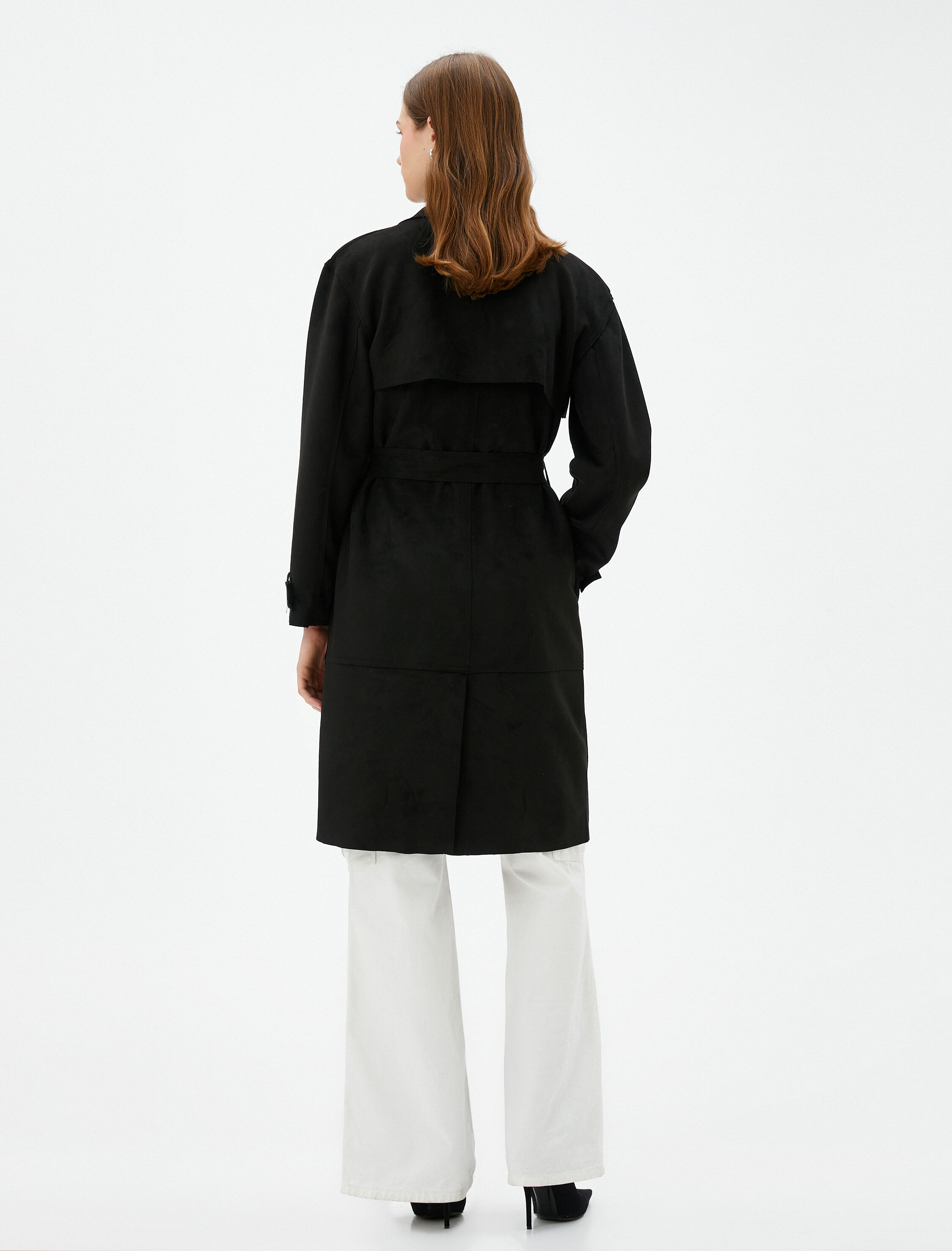   Trençkot Kruvaze Düğmeli Beli Kuşaklı Cepli