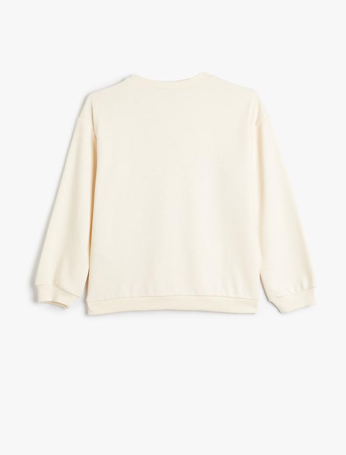 Kız Çocuk Sweatshirt Uzun Kollu Bisiklet Yaka Çiçek Temalı Baskı Detaylı Pamuklu